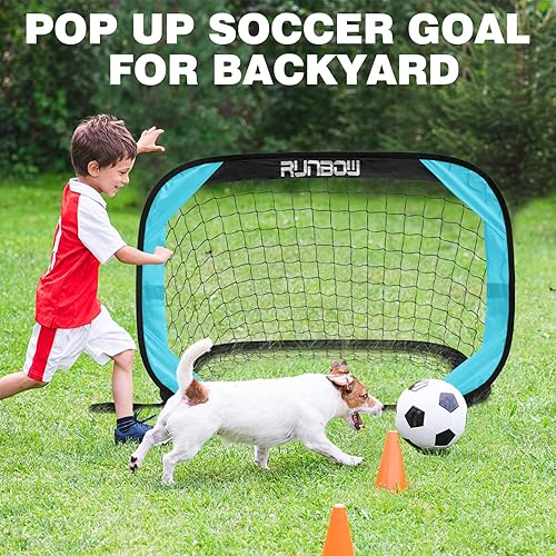 Miniatura 8 de RUNBOW Portería de fútbol portátil desplegable de 3.3 x 2.2 pies para niños, red de fútbol para niños, diversión al aire libre en patio trasero y