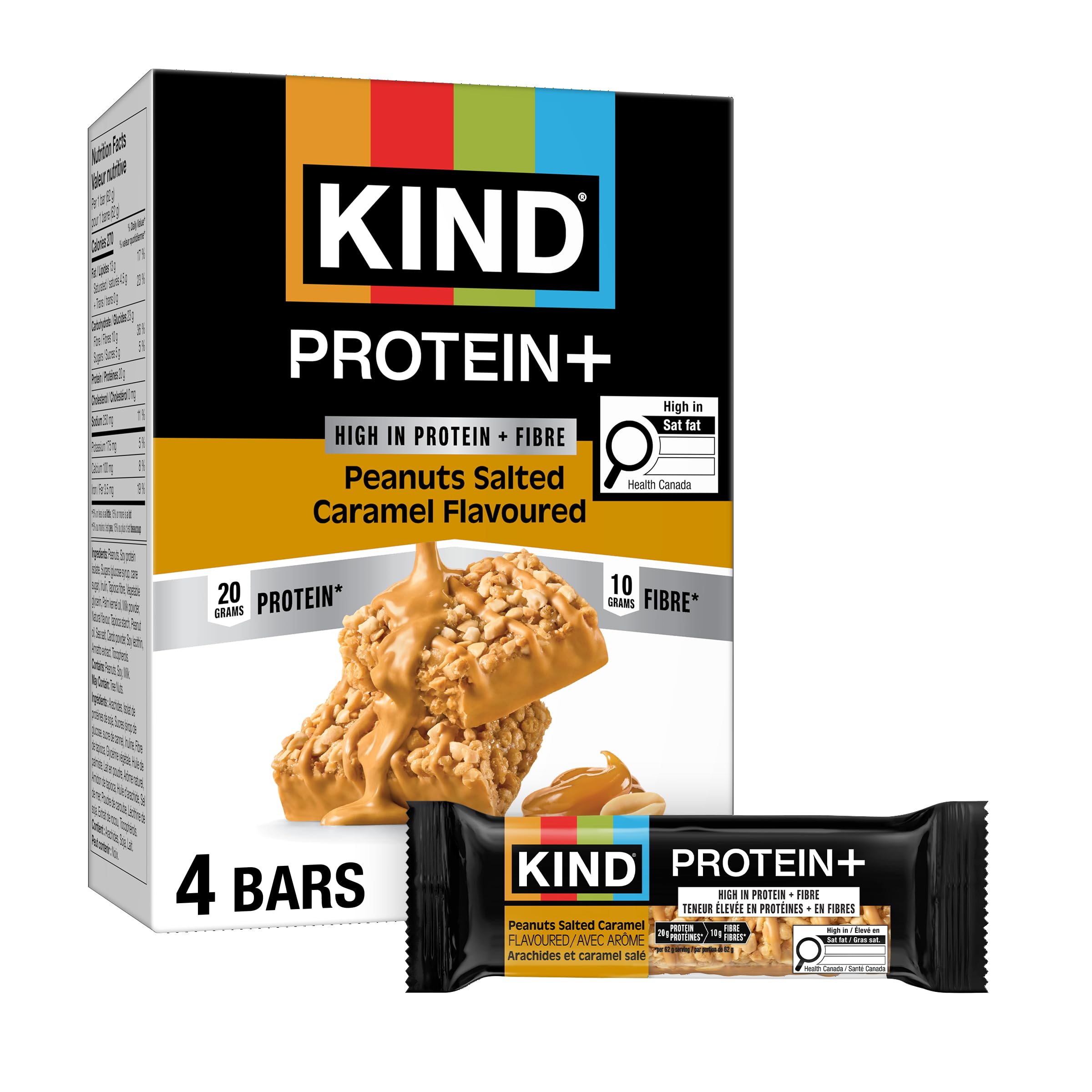 KIND PROTEIN+ Peanuts Salted Caramel Flavoured, 62 g, 4 Count