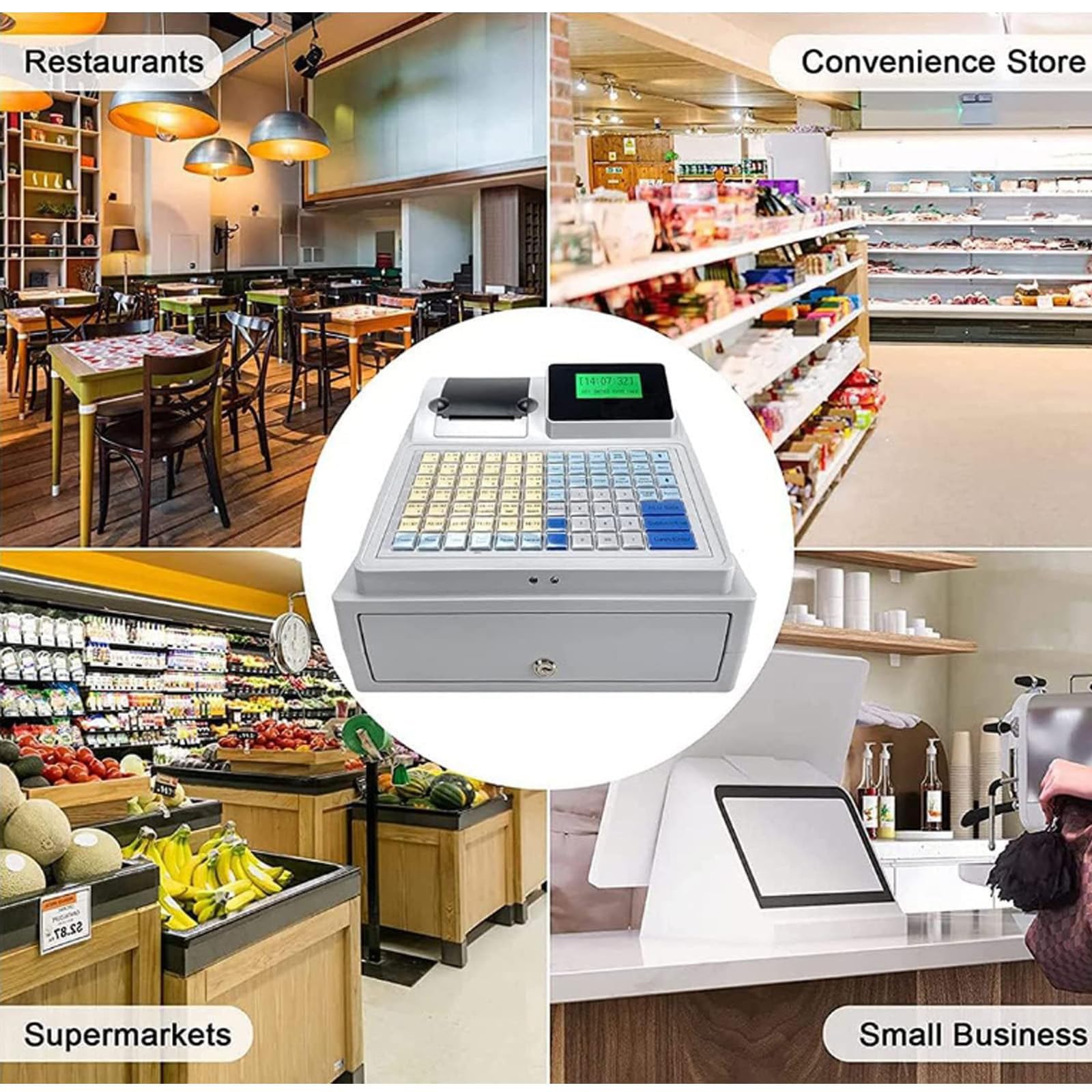 Registratore di Cassa elettronico, Macchina per la Gestione di assegni di Denaro con 81 Tasti e Display LCD, Sistema di Gestione della Cassa Registratore di Cassa con Stampante Termica
