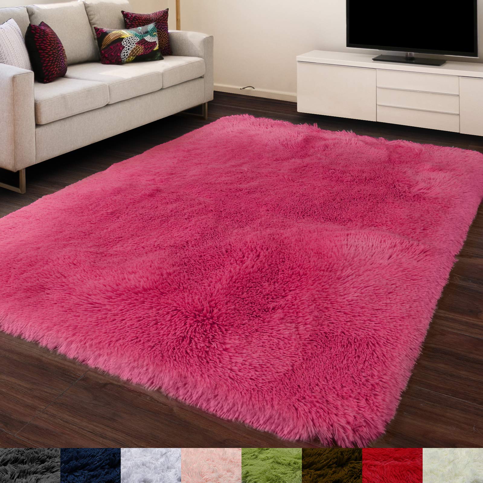 Hot Pink Soft Fluffy Area Rug, 4'X6' for Girls & Living Room, Furry Plush Carpet for Kids & Nursery, Dorm Decor
