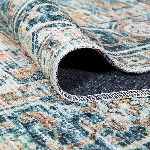 Miniatura 4 de Bloom Rugs Alfombra Caria lavable, antideslizante, de 8 x 10 pies, color azul verdemandarina, alfombra tradicional para sala de estar, dormitorio,