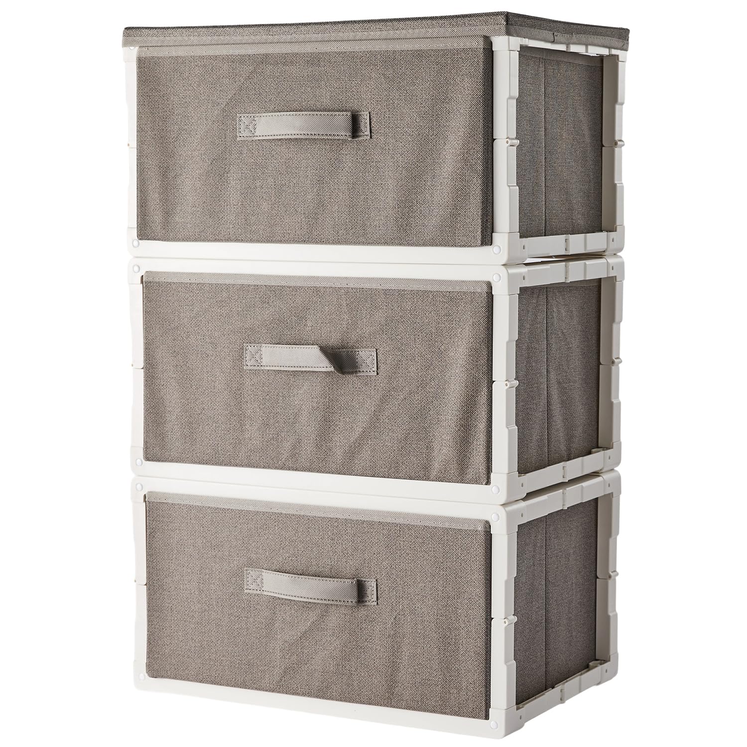 STASH’D STORAGE 3-Tier Foldable Storage Drawer Unit – Grey Fabric Drawers with Durable ABS Frame – Lightweight Collapsible Storage Organiser for Bedroom, Wardrobe & Office | 70 x 44 x 29cm (1)