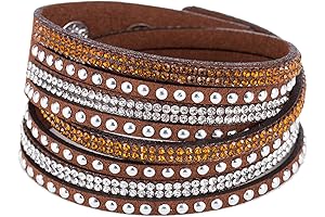 Leather Bracelet with Crystals - Boho Chic for Women