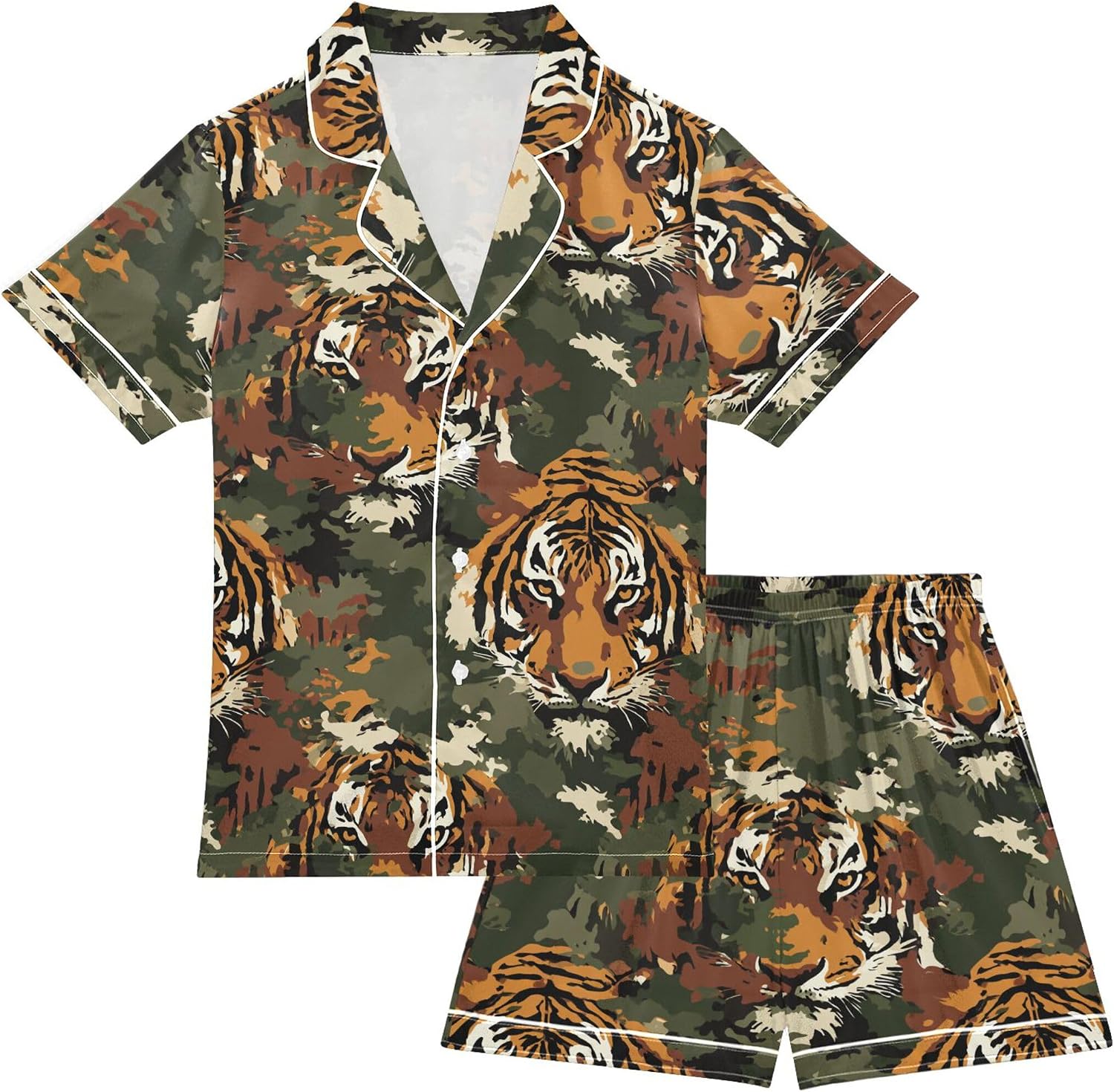 Silk Pajama Sets Short Sleeve Pajamas Soft Sleepwear 2 Piece Pjs Set