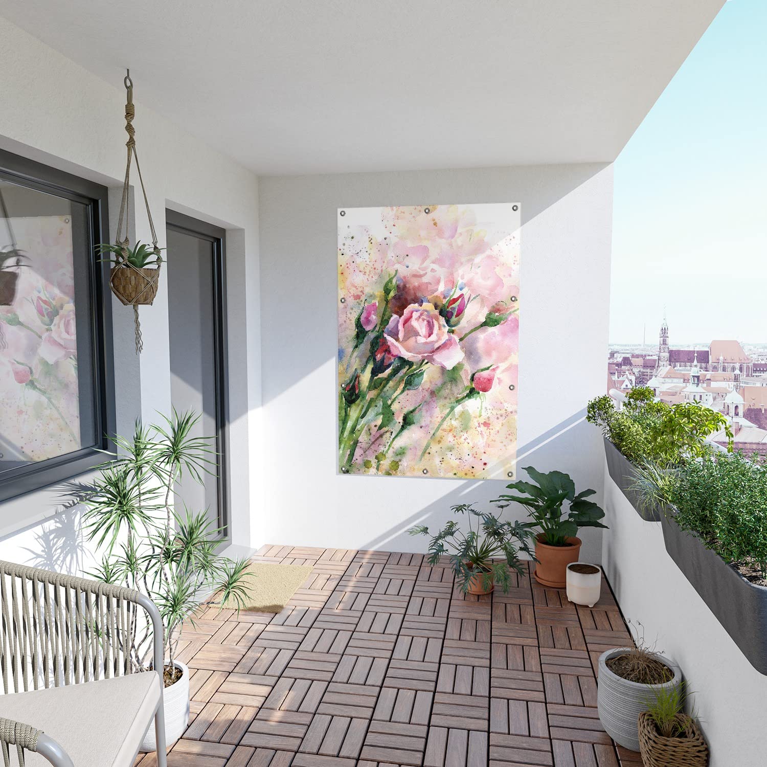 Wallario Outdoor-Poster für Garten oder Balkon Abstraktes Blumenbuket, Motivbanner Größe: ca. 100 x 150 cm, Outdoor-Bild
