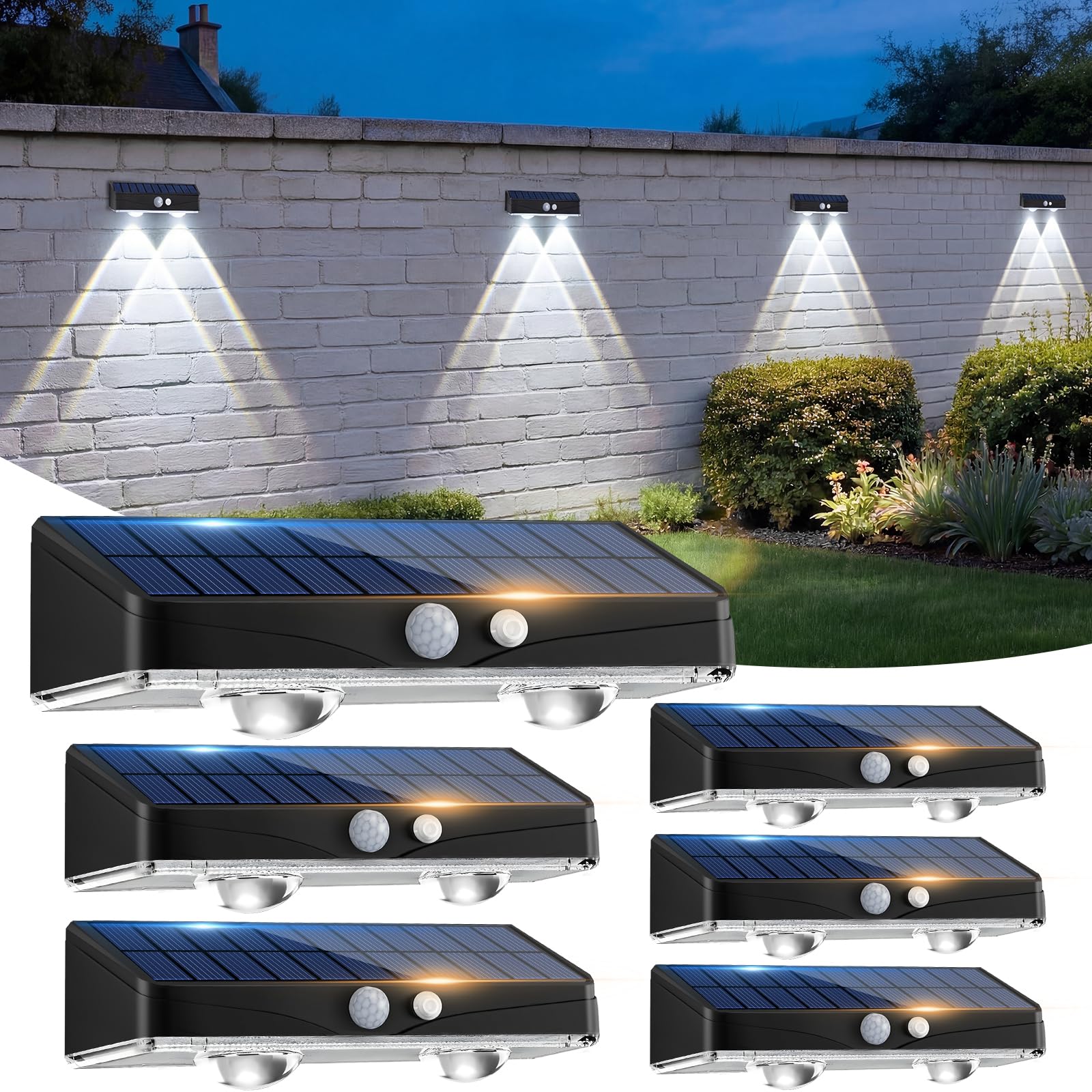 Kolpop Solar Fence Lights Outdoor Garden, 6 Pack Solar Motion Sensor Lights, 3 Modes Fence Lights Solar Powered, Waterproof Wall Lights for Patio, Yard, Gate, Step, Pool, Decoration, Cool White