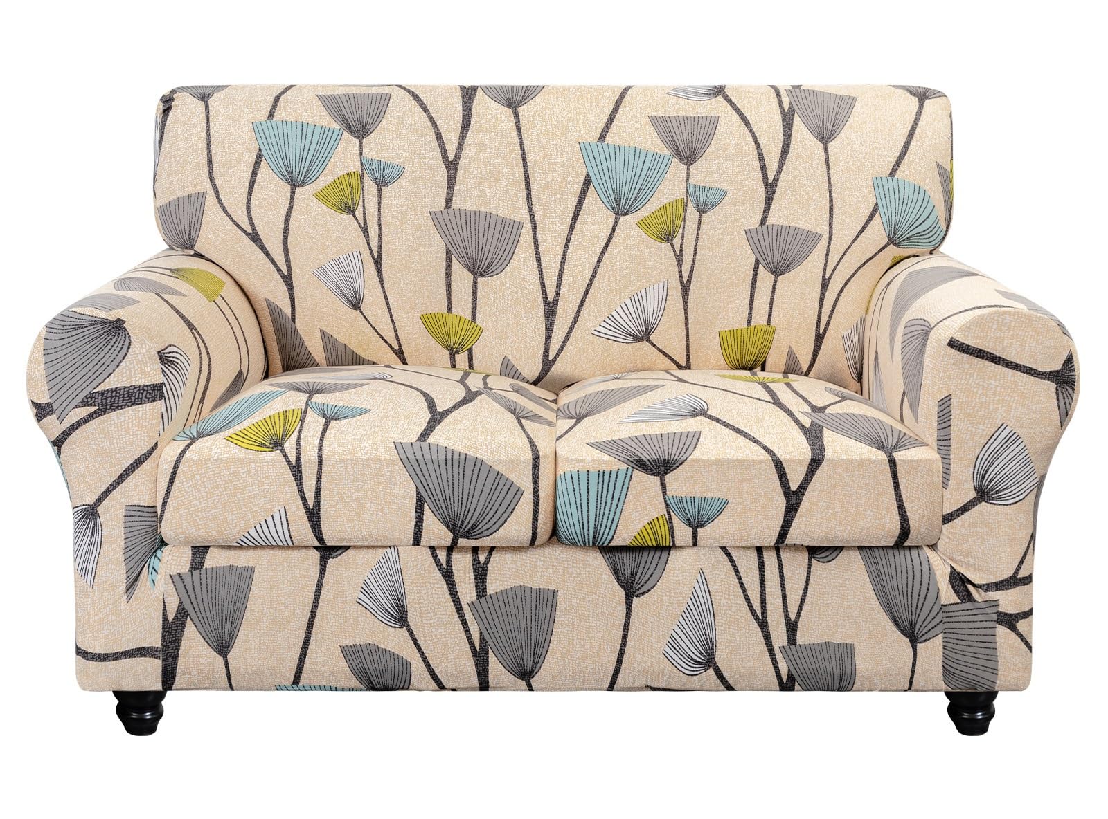 Photo 1 of SearchI Stretch Sofa Cover Printed Couch Cover, Floral Pattern 3 Pieces Loveseat Slipcover with 2 Separate Cushion Cover, Washable Furniture Protector for Living Room(Loveseat, Dandelion Pattern)
