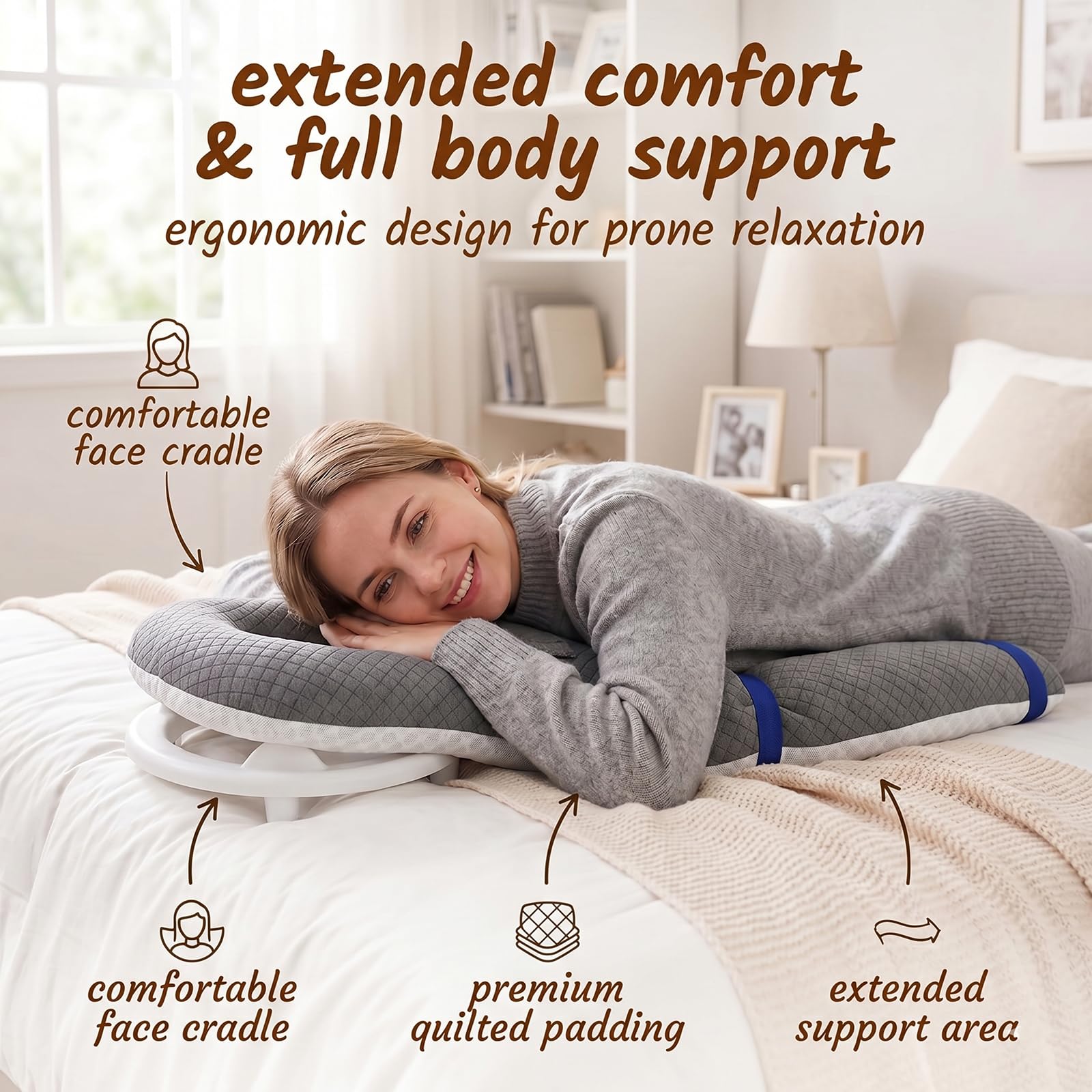 Almohada para dormir boca abajo con orificio para la cabeza, almohada ergonómica para dormir boca abajo, para dormir boca abajo, masaje reposacabezas, soporte ajustable y almohadilla para el