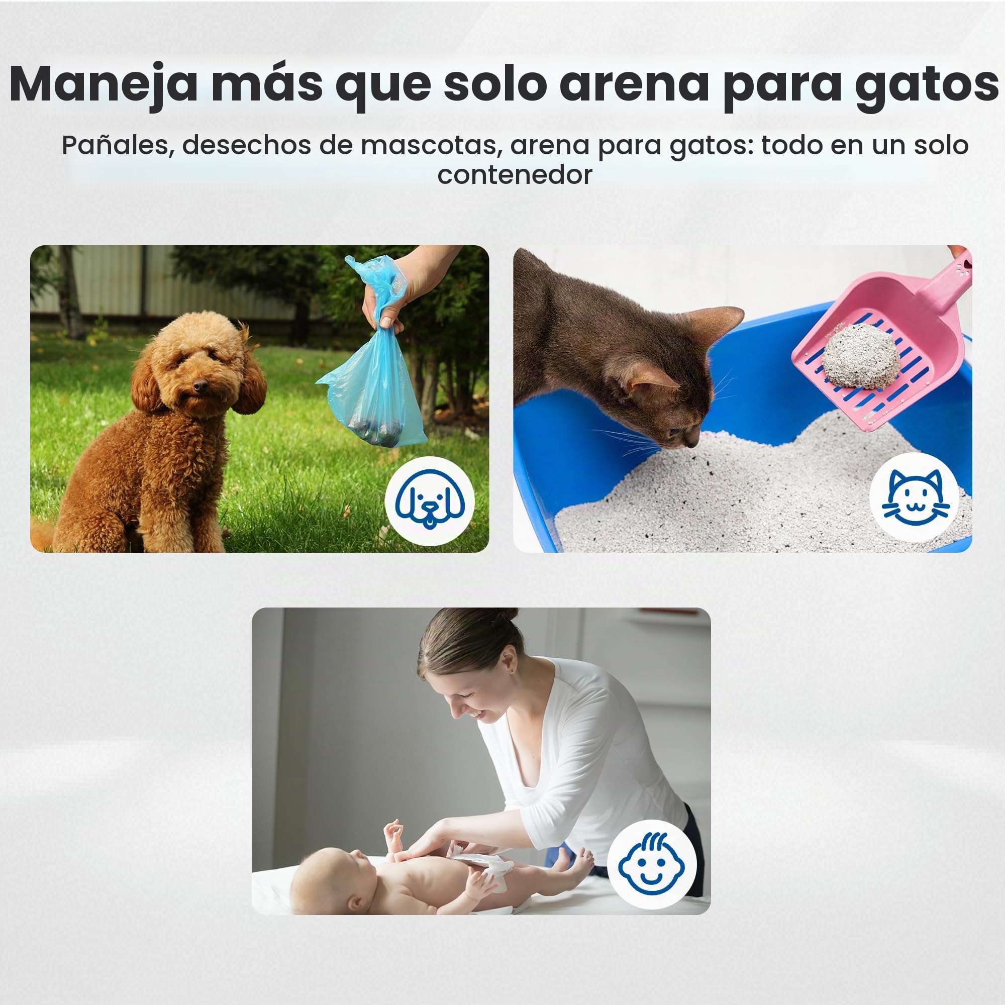 Neakasa PooGuard - Cubo de basura de 9.2 L para arena de gatos, desechos de perros y pañales, con ventana de visualización, apertura más amplia y bolsa de repuesto de 4 meses (gris)