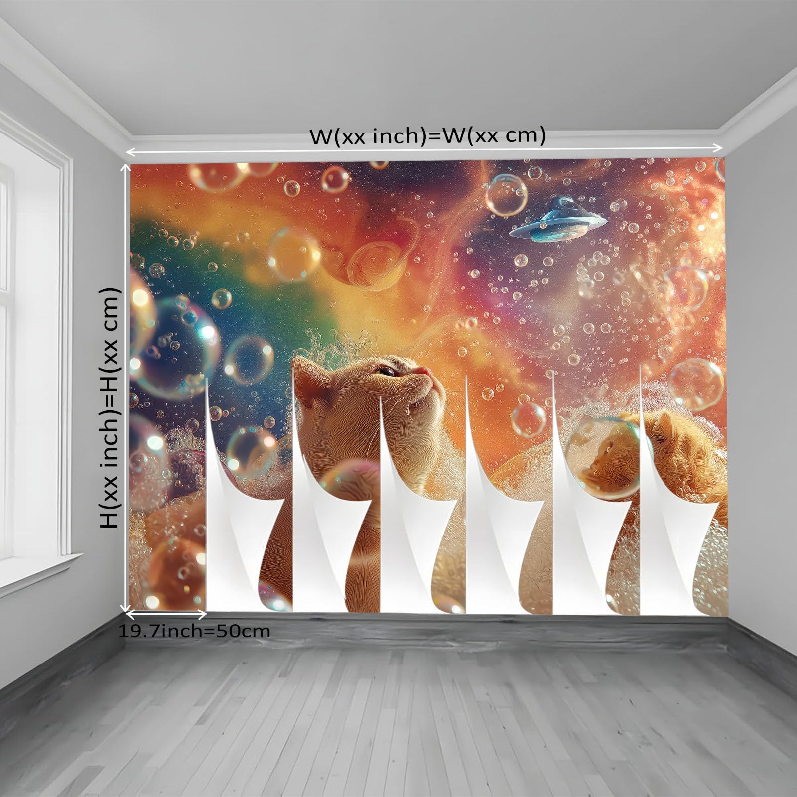 Tapeta z motywem 250 x 175 cm, zwierzęta, koty, bańki mydlane, tapeta z motywem do pokoju dziecięcego i kącika do majsterkowania, kolor
