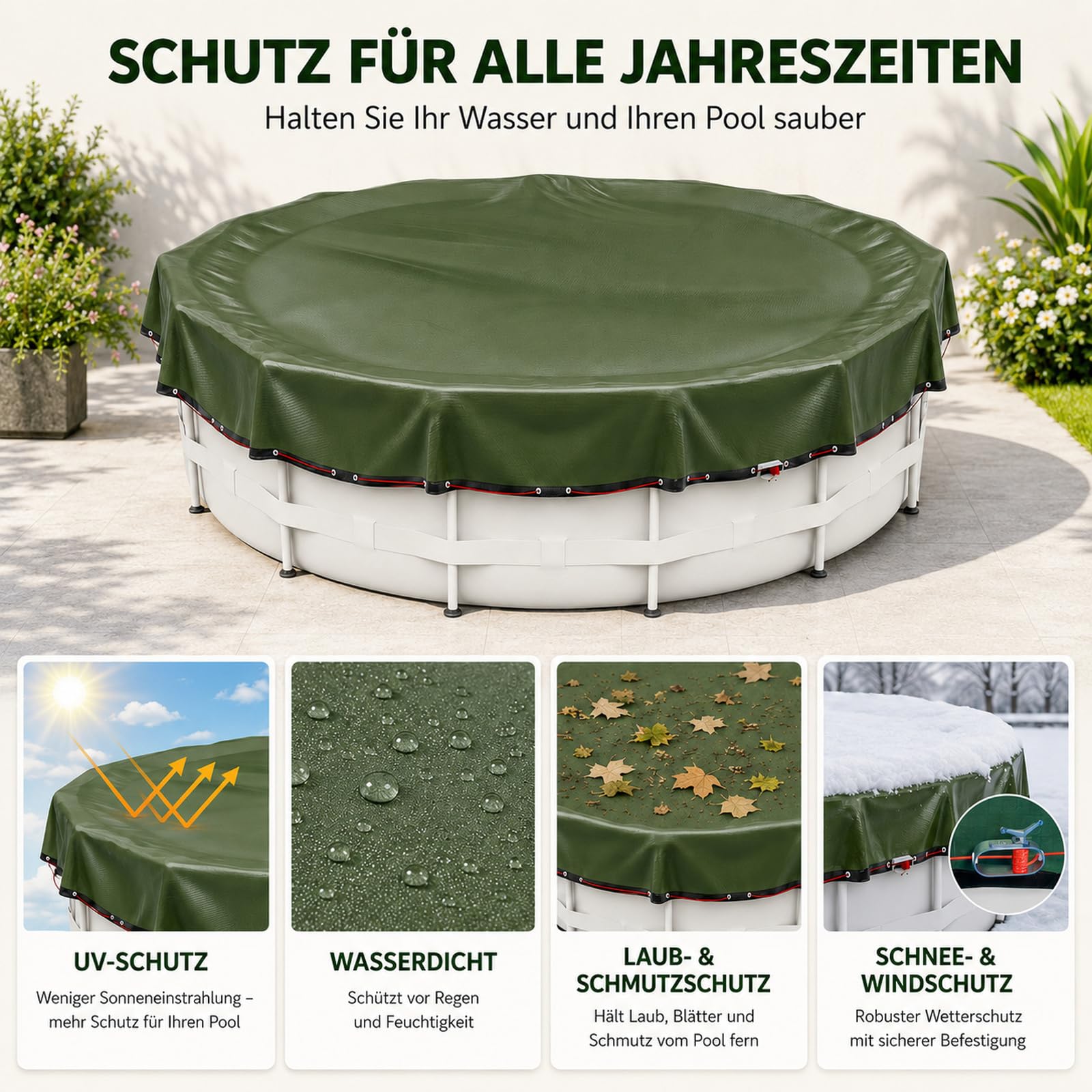Cubierta de piscina redonda de 420 cm, cubierta de invierno para