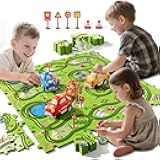 64-Piece Puzzle Race Car Track Set for Toddlers 1-3 | City-Themed Tracks, 3 Cars & Road Signs | Puzzle Car Tracks Toddler Toy Gifts for 2 3 4 5 6 Year Old Boys & Girls