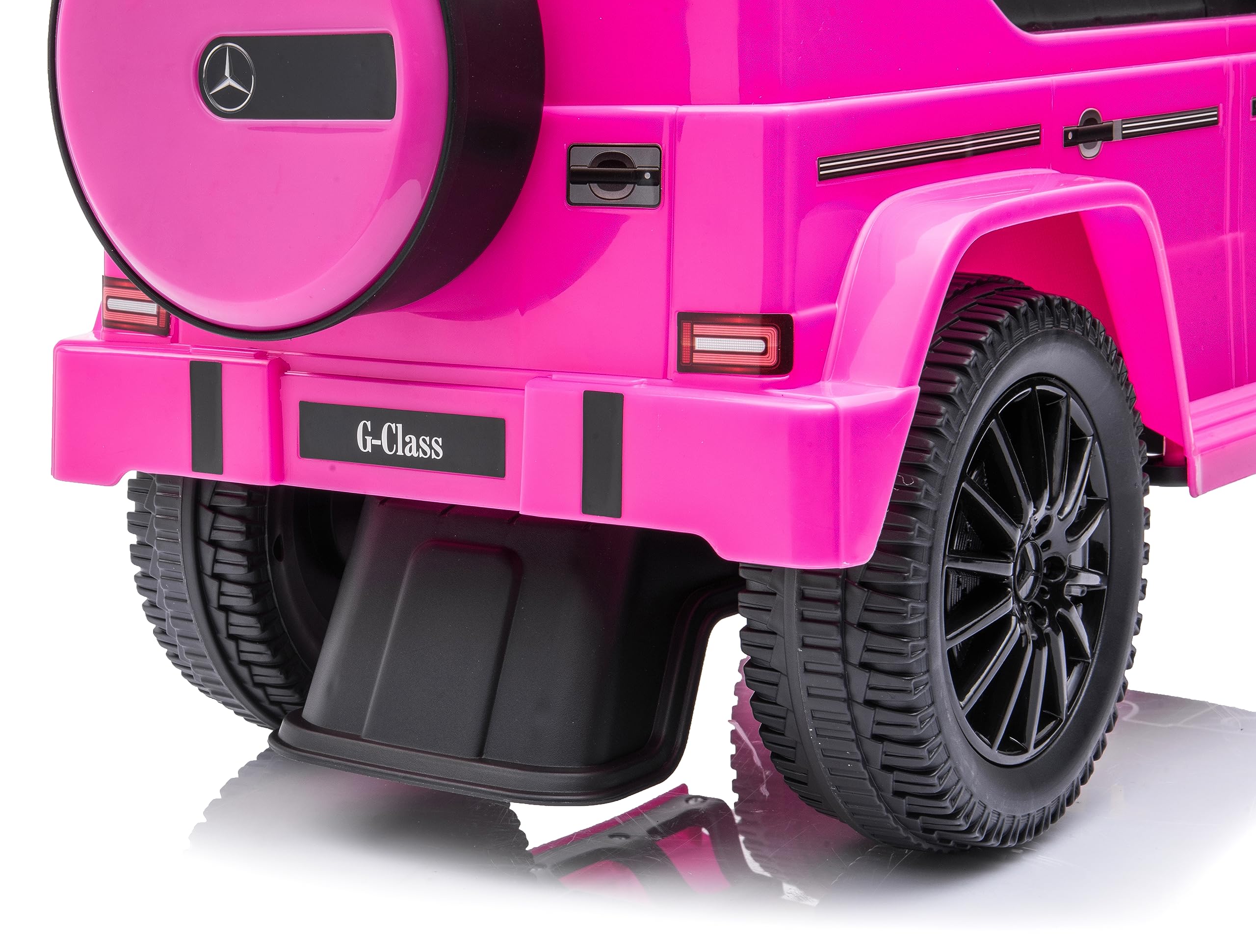 sun baby Jeździk pchacz dla dzieci Mercedes Benz G z licencją, kierownica z dźwiękiem, plastikowe siedzenie i koła, pchacz, schowek pod siedziskiem, atrapa koła zapasowego (Różowy)