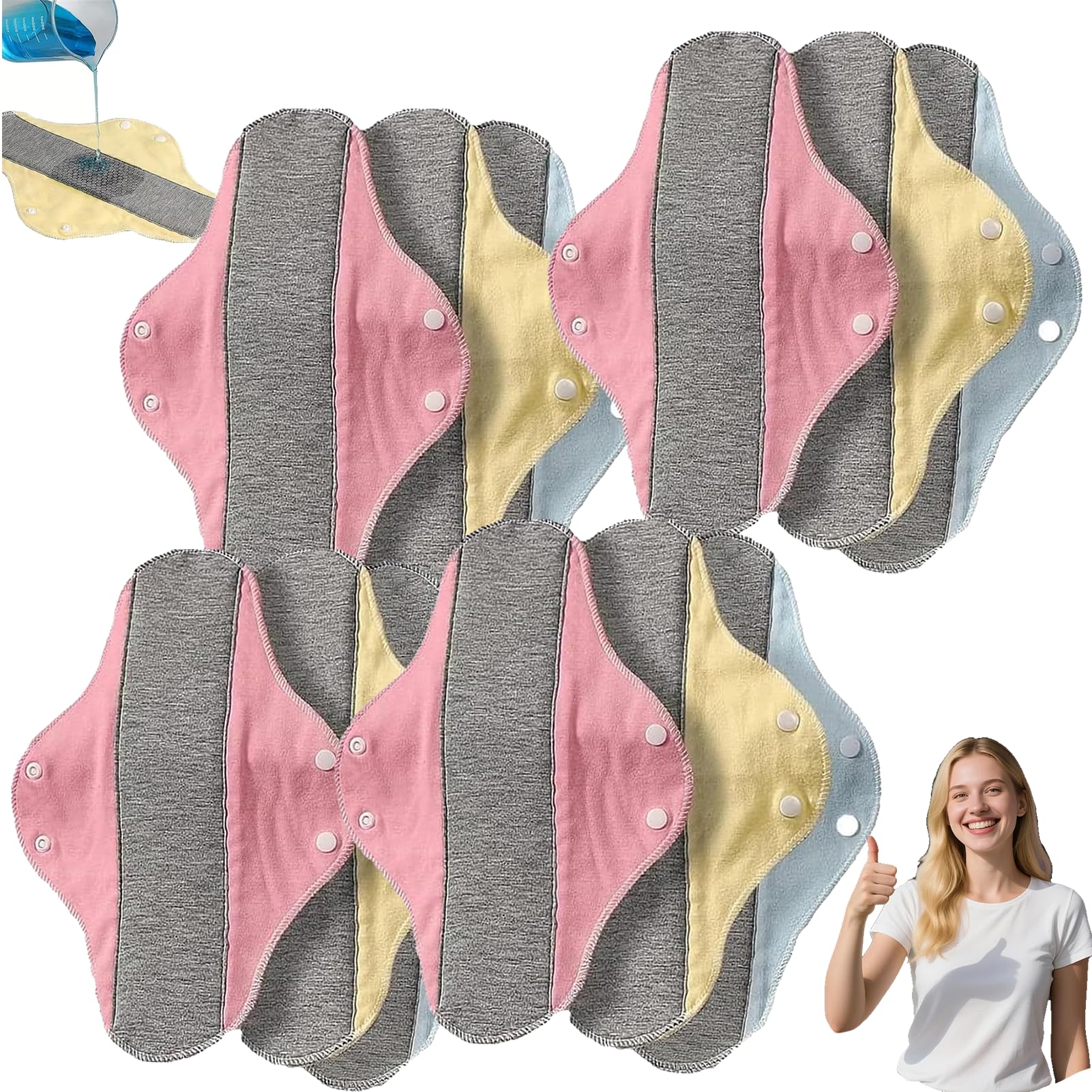 Reusable Leak-Proof & Waterproof Washable Incontinence Pads, Reusable Graphene Menstrual Pads, Pure Cotton, for Elderly Care & Mobility Support, Feel Secure, Dry, and Comfortable (12 PCS) - 2