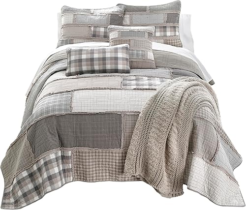 Miniatura 10 de Donna Sharp - Juego de ropa de cama tamaño King, 3 piezas, cuadrado ahumado, juego de edredón contemporáneo de algodón con edredón King y dos fundas