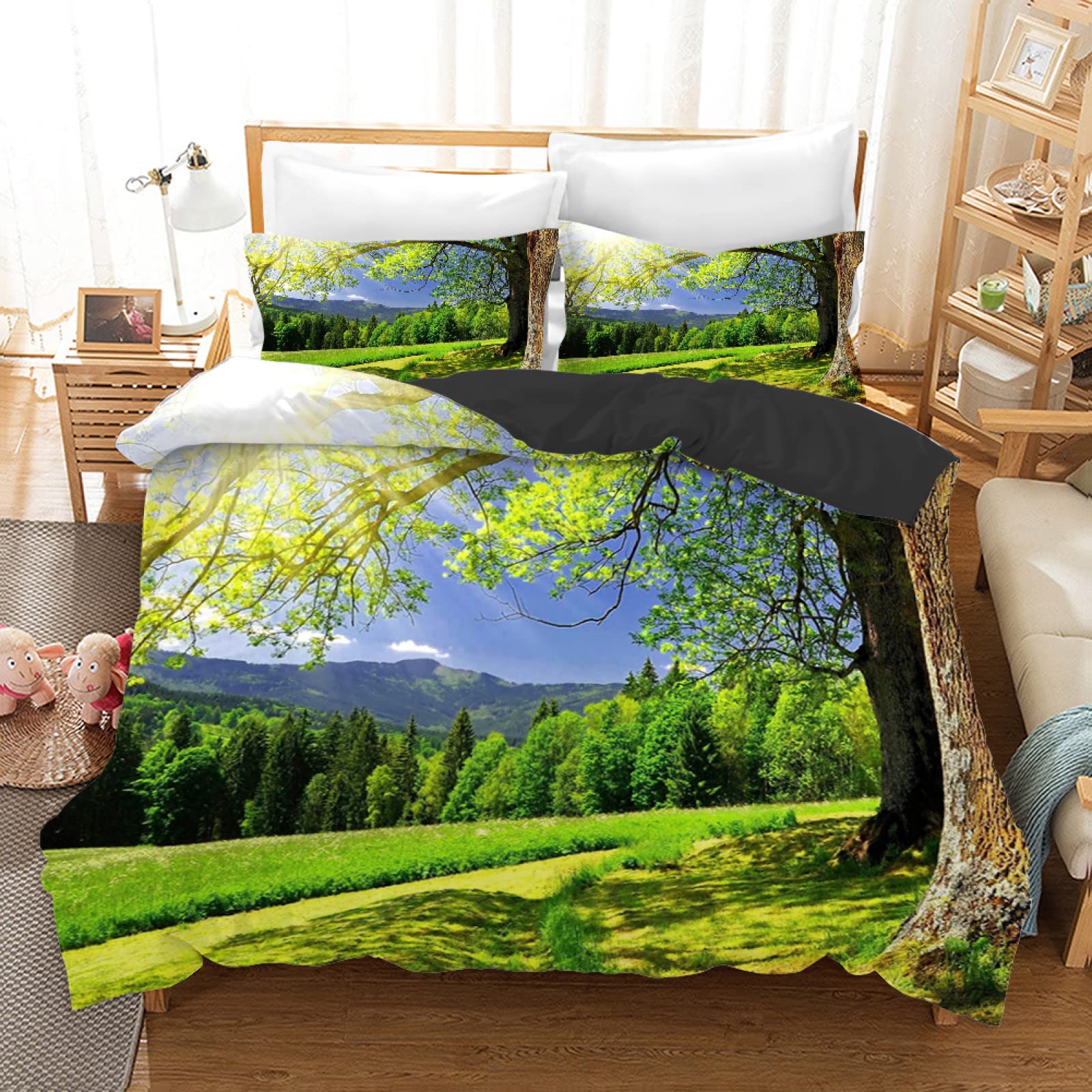 Housse de Couette Microfibre Douce Paysage Éclair Anti-Glissement 140x200