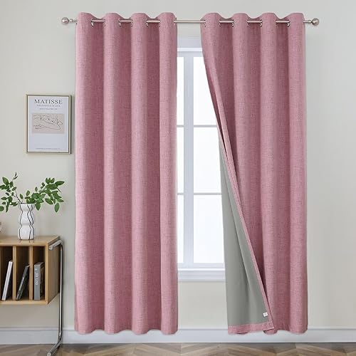 Miniatura 1 de Joydeco Cortinas opacas rosas de 84 pulgadas de largo para dormitorio de niñas, juego de 2 paneles de cortinas opacas rosas para dormitorio,