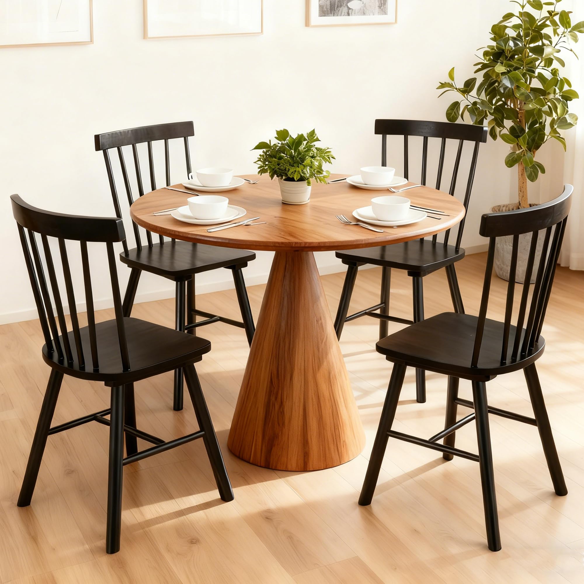 Windsor Dining Chairs Set of 4,Farmhouse Style Spindle Back Metal Kitchen Chairs for Home Kitchen, Dining Room,Living Room,Bistro