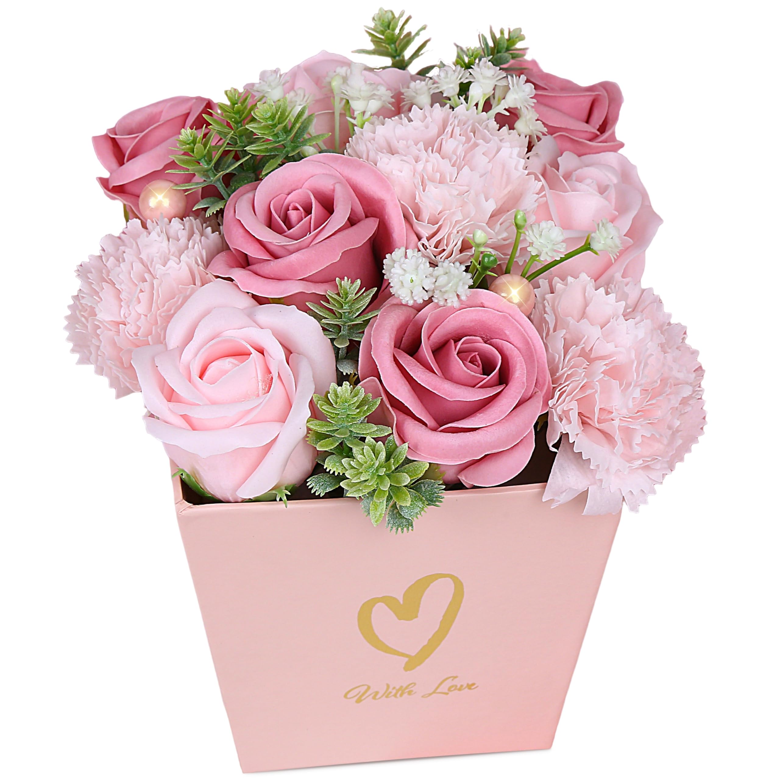 ソープフラワー 花束 卒業式 プレゼント ブーケ 母の日 ギフト 誕生日 枯れない花 造花 結婚記念日 開店祝い お見舞い お花 女性への贈り物 シャボンフラワー メッセージカード付き MIITO (ピンク)