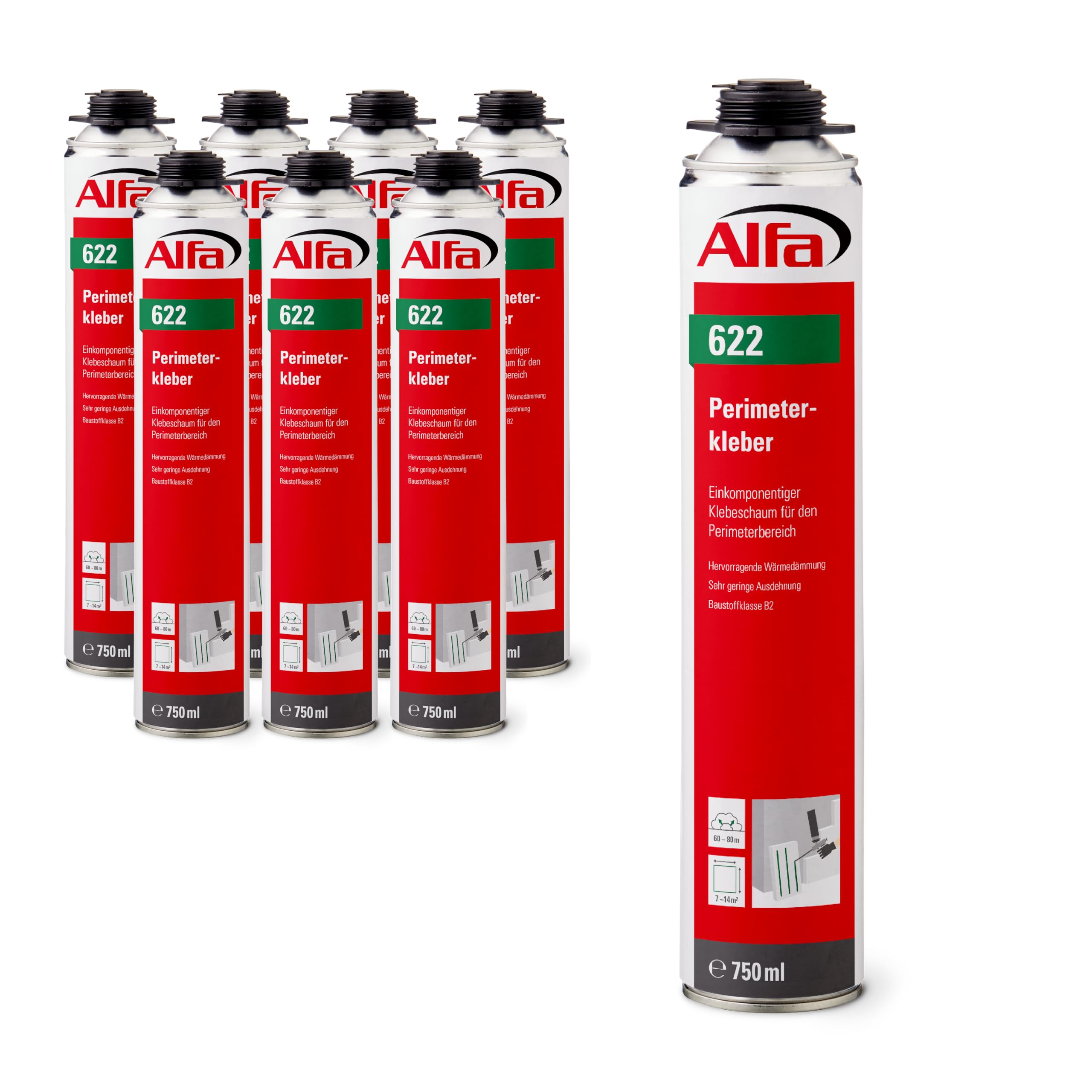 Alfa Colle mousse adhésive pour panneaux isolants – 750 ml – 8 pièces | Mousse polyuréthane pour fixation de panneaux isolants et plaques périmétriques ETICS, haute performance isolation thermique