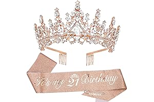 TOBATOBA 21st Birthday Decorations for Women, Rose Gold 21st Birthday Tiara and Sash Set
