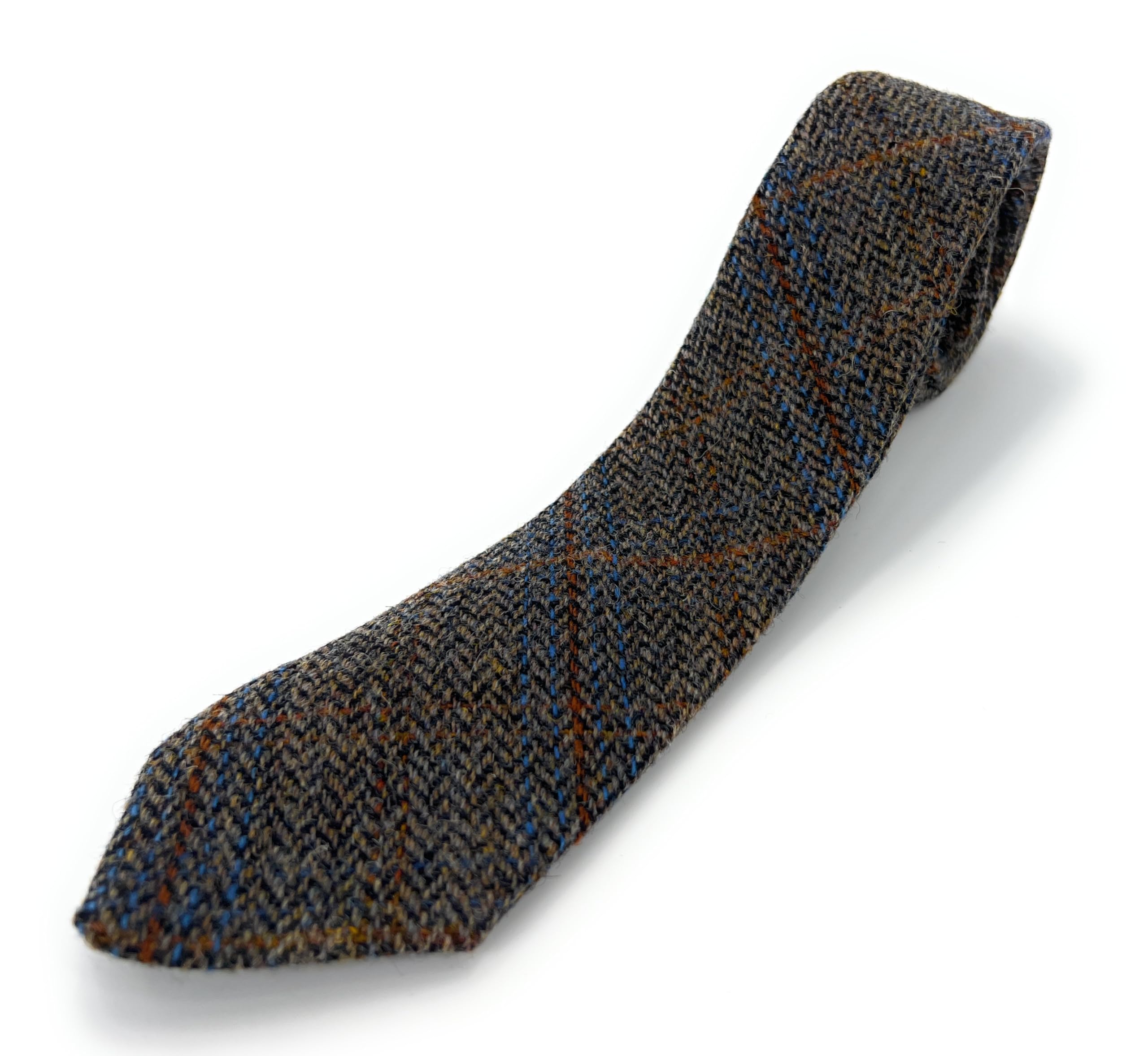 Tartan Tweeds Men's Green Herringbone Rust Overcheck Harris Tweed Neck Tie (Green Herringbone Rust Overcheck)