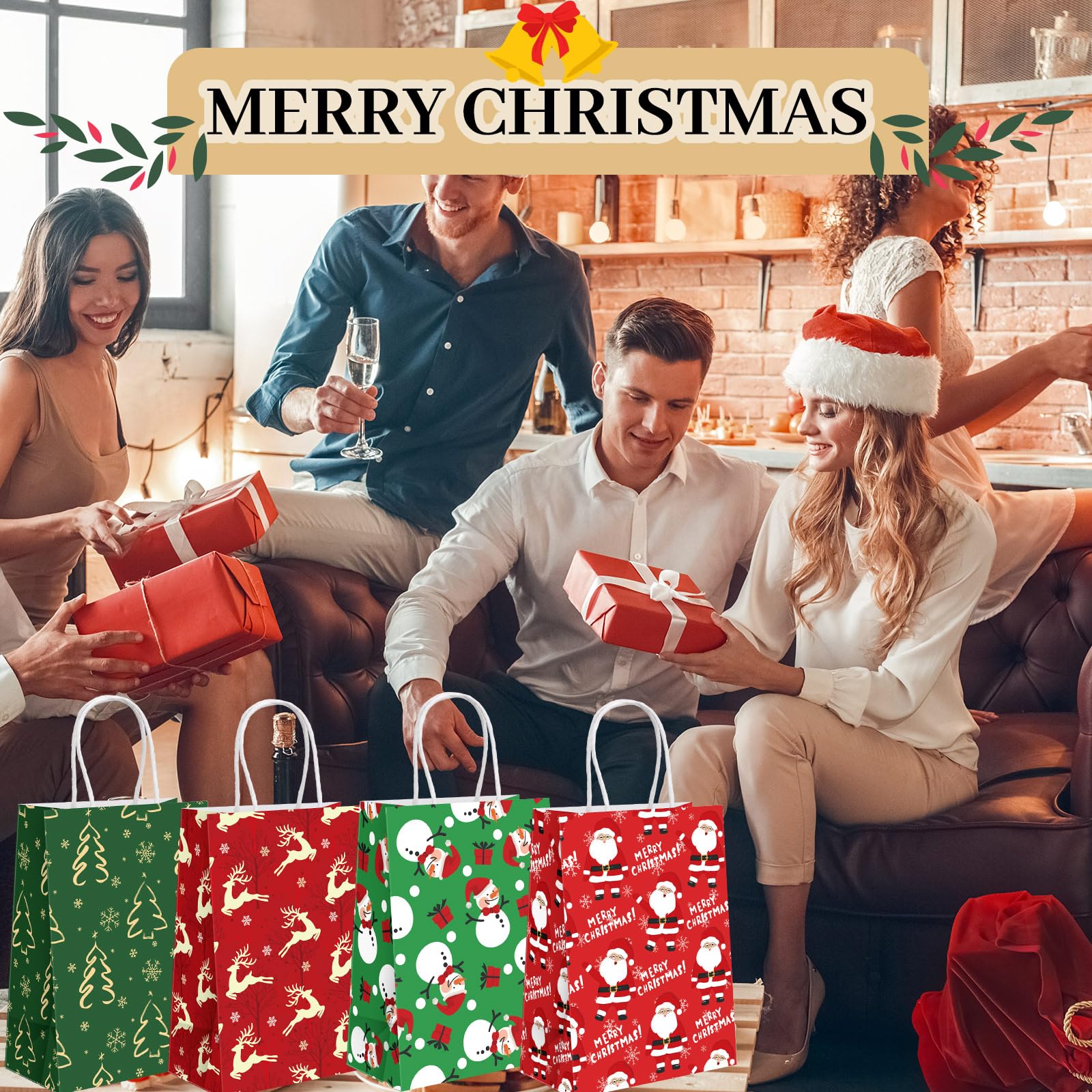 AmazingSpark Lot de 100 sacs cadeaux de Noël en vrac avec motif Père Noël, bonhomme de neige, arbre de Noël, élan, pour cadeaux de fête de Noël