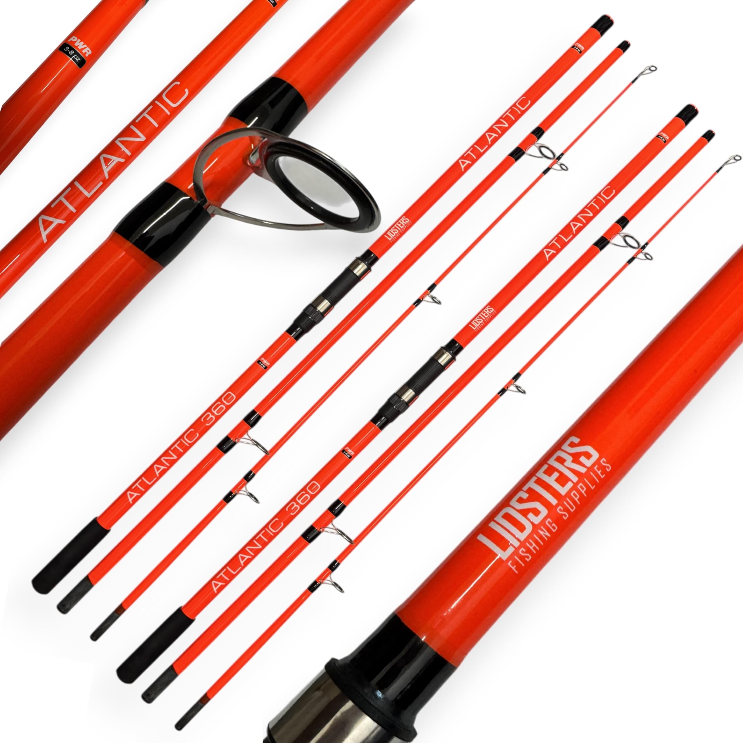2 x LFS Atlantic Sea Beach Fishing Rod 12 ft 3.6m 3pc Orange Beachcaster Surf