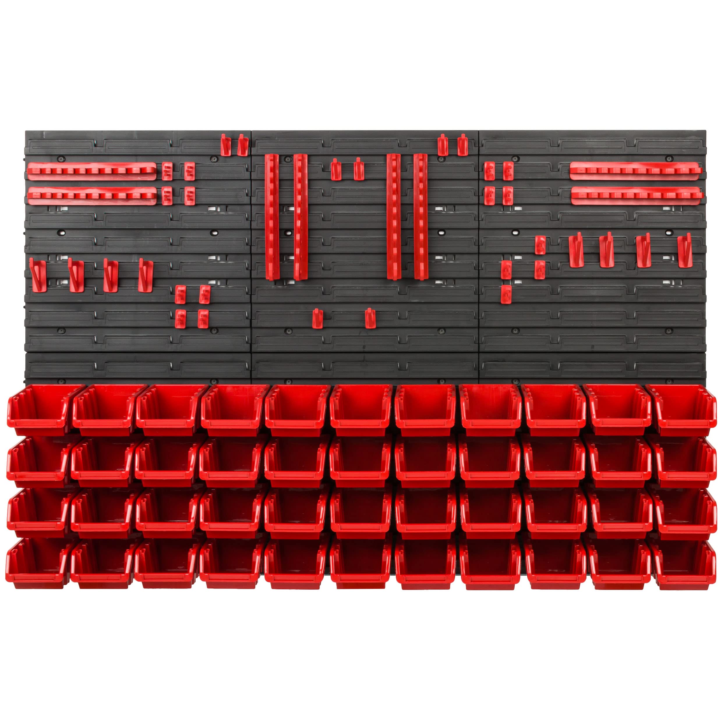 Scaffale da officina, 117 x 78 cm, 44 pezzi, con supporti per attrezzi e scatole impilabili, pannelli da parete, scaffali extra resistenti, per merci, garage, scaffali