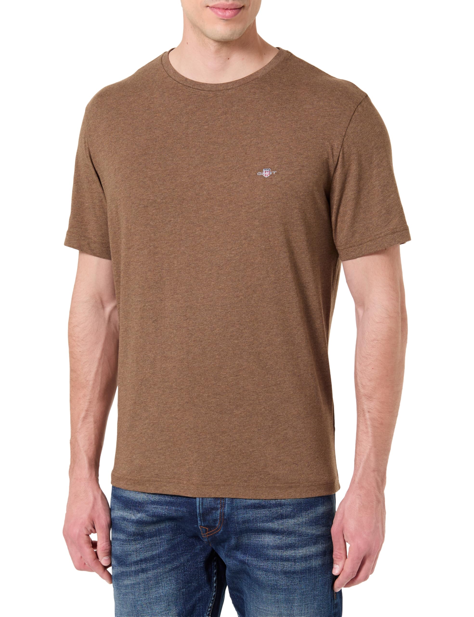 Gant Men's Hazelnut Melange Regular Fit Shield T-Shirt (L)