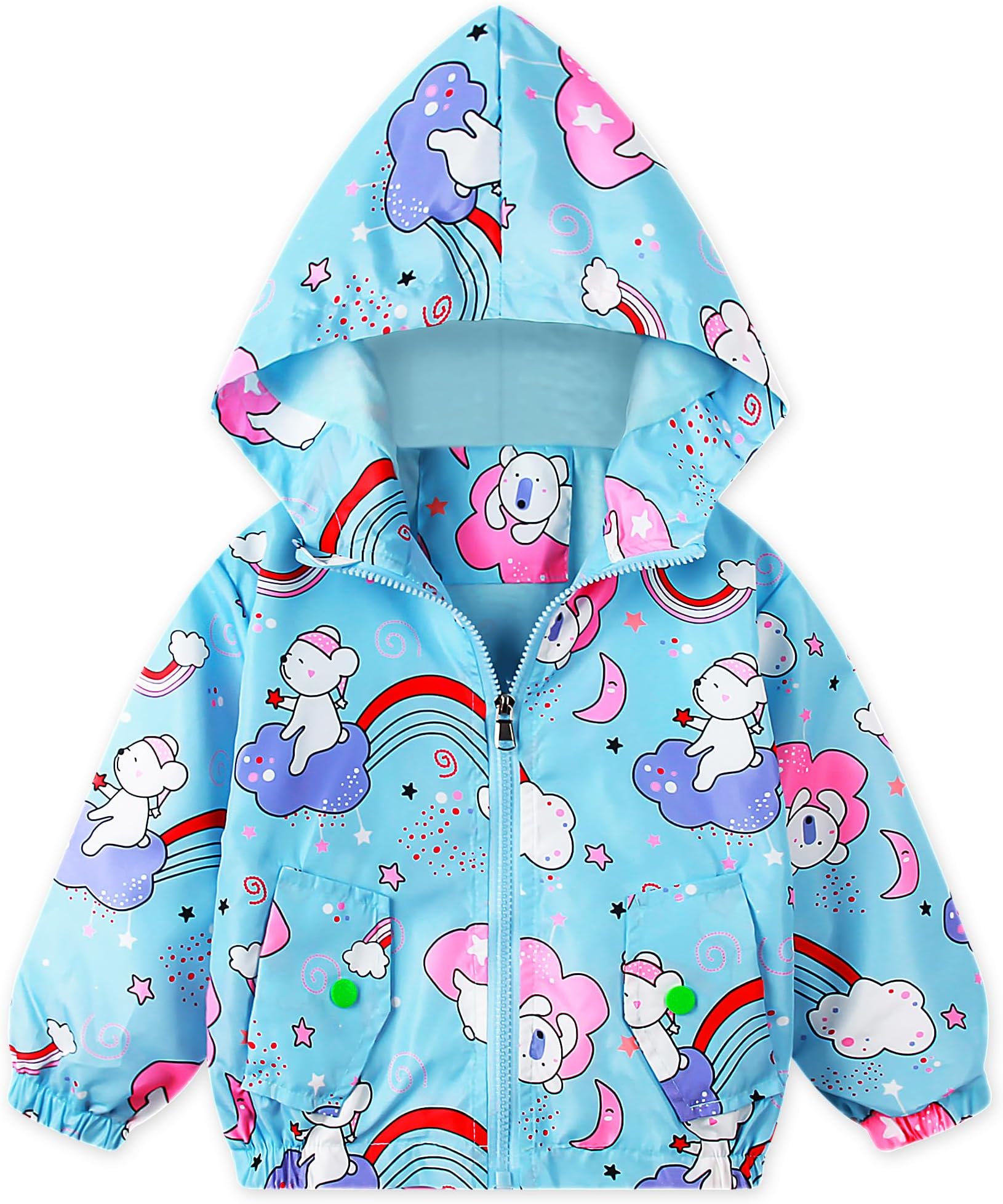 BaogaierGirls Jacket Hooded Colorful Cute Kids Cartoon-Print Windproof Lightweight Long Sleeve Sunscreen Baby Soft Lining Outfits Zipper Outwear Spring Summer Sports Coats Age 2-7 Years