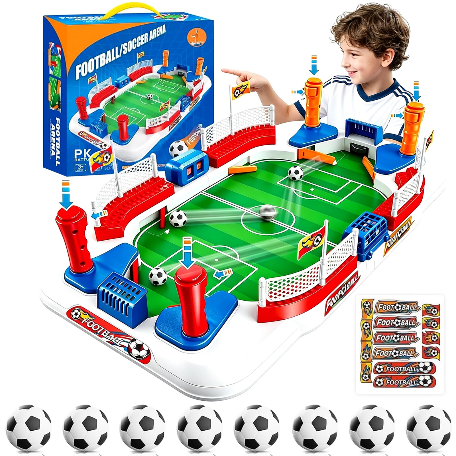ROCKY&CHAO Interactive Mini Tabletop Football Game with 8 Footballs, Kids Football Soccer Board Game with Dual Flipper Controls, Goal Bell, Indoor Family Sports Toy Football Gift for Boys Girls