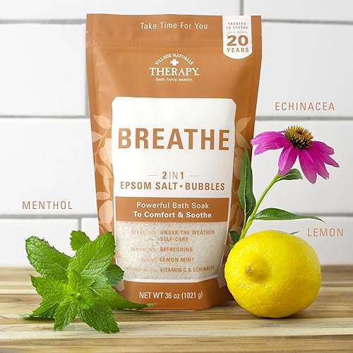 Miniatura 5 de Village Naturals Therapy Cold & Allergy - Jabón corporal espumoso, sal de Epsom, aceites esenciales, burbujas calmantes, sal marina de 36 onzas,