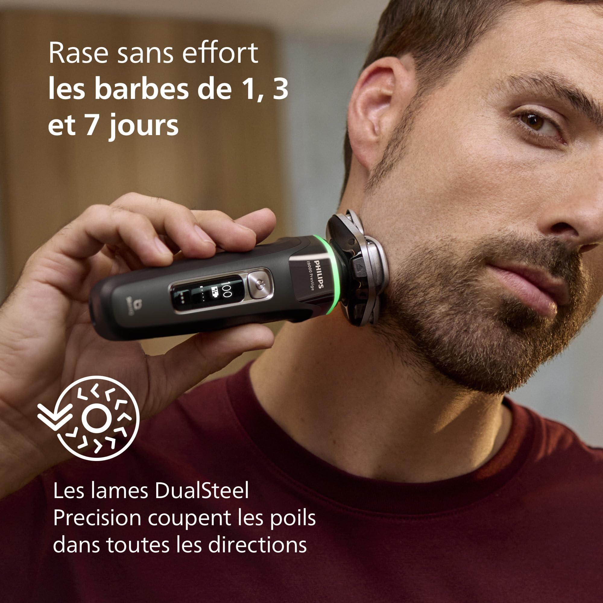 Philips Rasoir i9000 Prestige, Rasoir électrique sec et humide, Avec technologie Skin IQ, Système Triple Lift & Cut, Lames Dual SteelPrecision rotatives à 360°, Pod à nettoyage rapide, XP9207/30