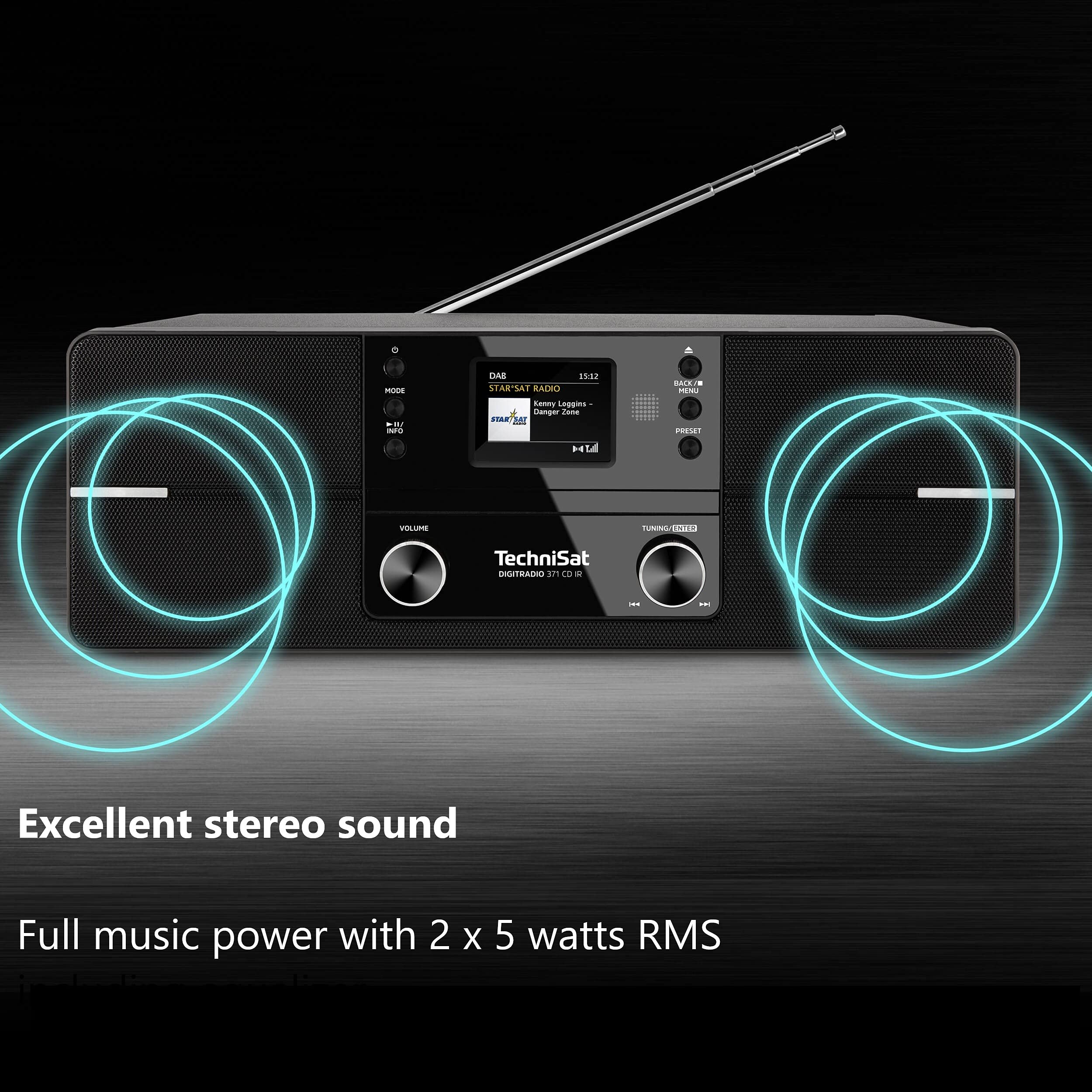TechniSat DIGITRADIO 371 CD IR - Stereo Internetradio (DAB+, UKW, CD-Player, WLAN, Bluetooth, Farbdisplay, USB, AUX, Kopfhöreranschluss, Wecker, 10 Watt, Fernbedienung), Schwarz/Silber