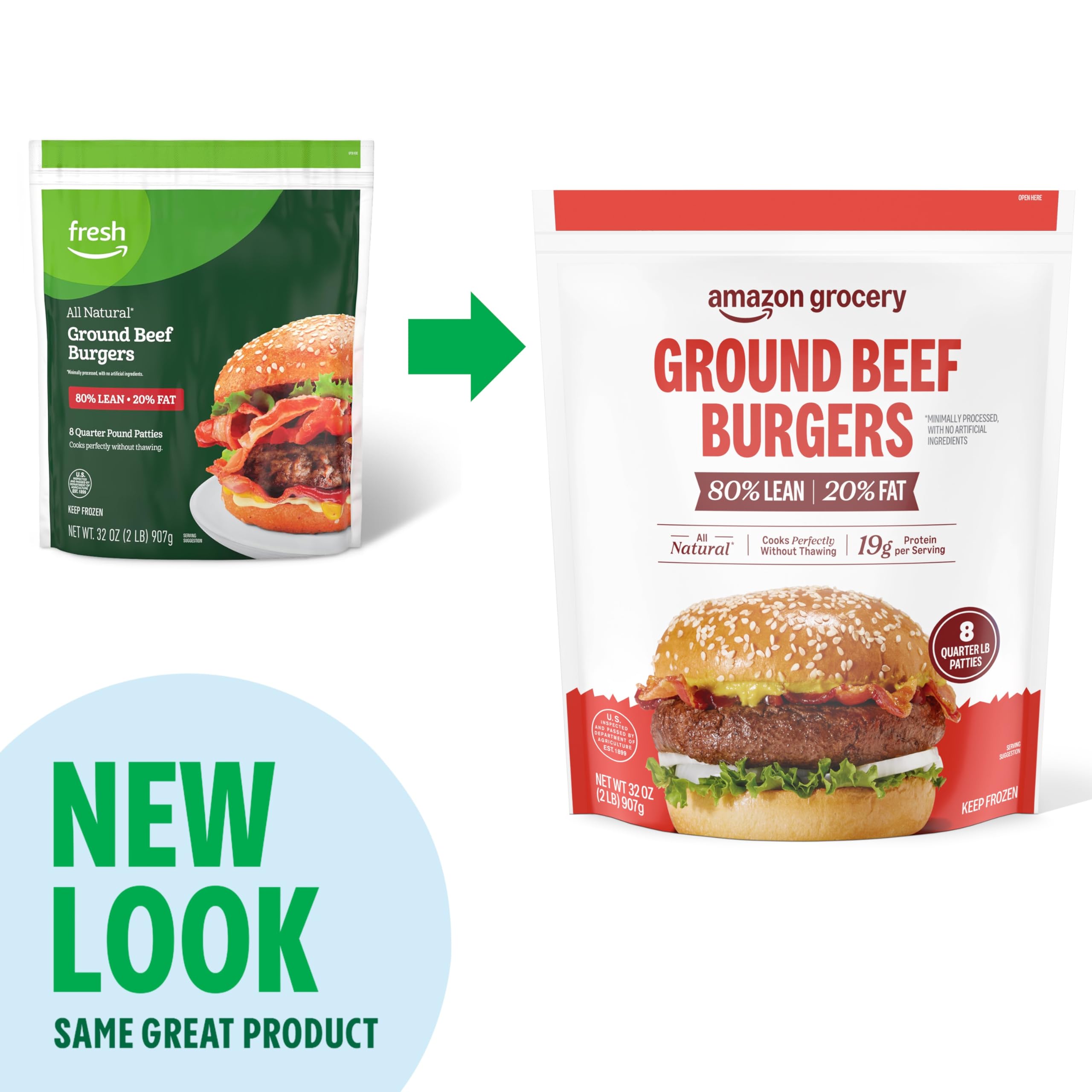 Amazon Grocery Ground Beef Burgers 80 Lean 20 Fat 32 Oz 8 Ct Frozen Previously Fresh Brand Packaging — view 3