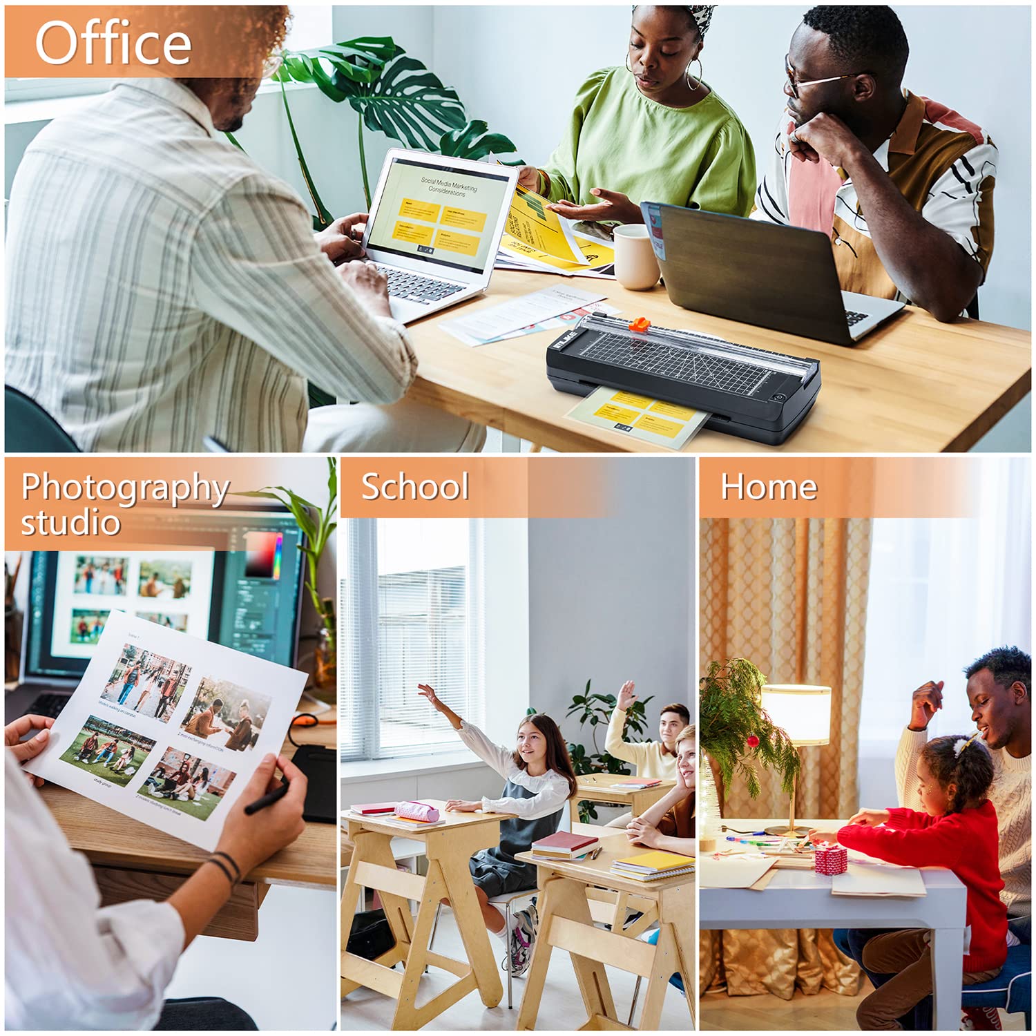 IMLIKE Laminator termiczny A4 z workami do laminowania, 9-calowa maszyna do laminowania zdjęć, zintegrowany trymer do papieru, czarny laminator 6 w 1 do użytku domowego, szkoły i biura