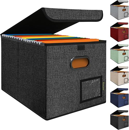 BALEINE Caja organizadora de archivos con tapa, organizador de carpetas de archivos plegable con diapositiva de plástico, caja de carpetas de