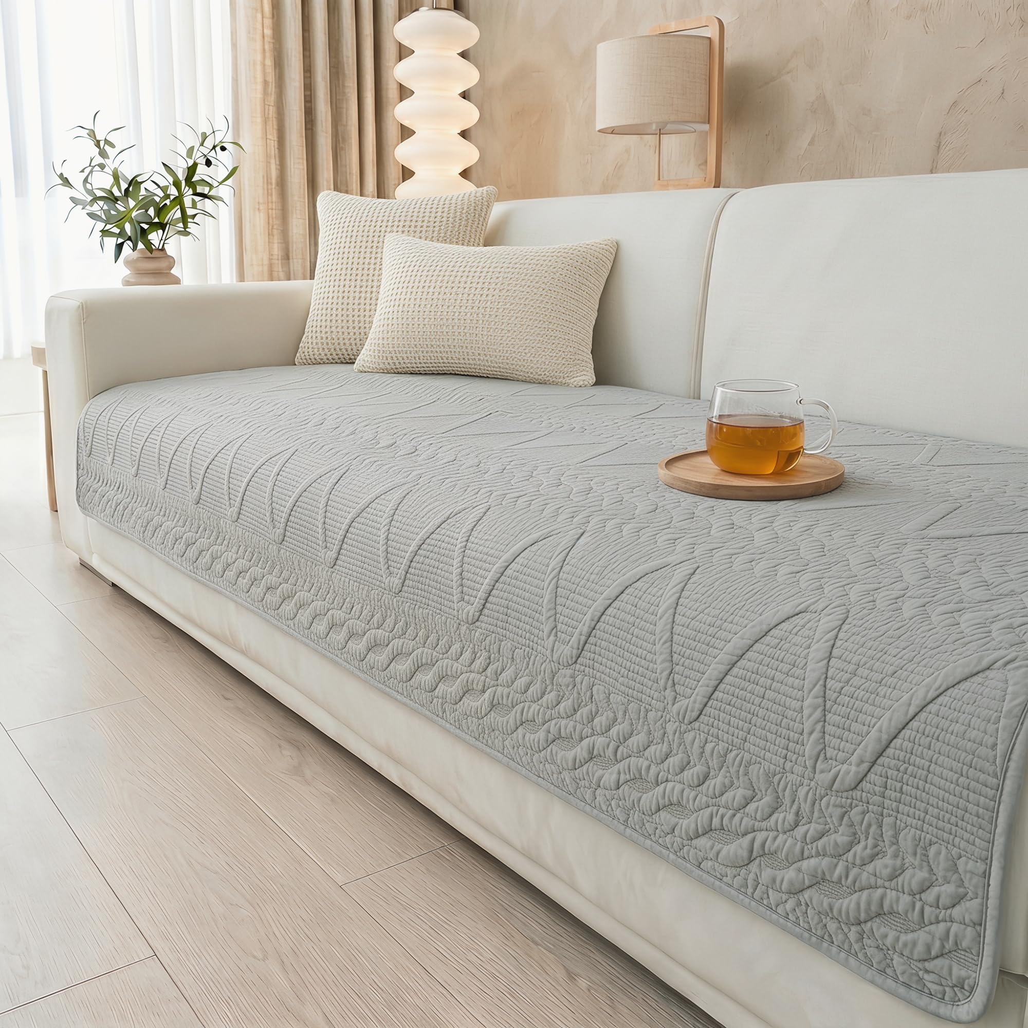 Edlbaegy Cotton Sofa Covers 3 Seater Couch Cover Non-Slip Washable Sofa Slipcovers L Shape Furniture Protector for Kids Pets(Grey,70x180cm)