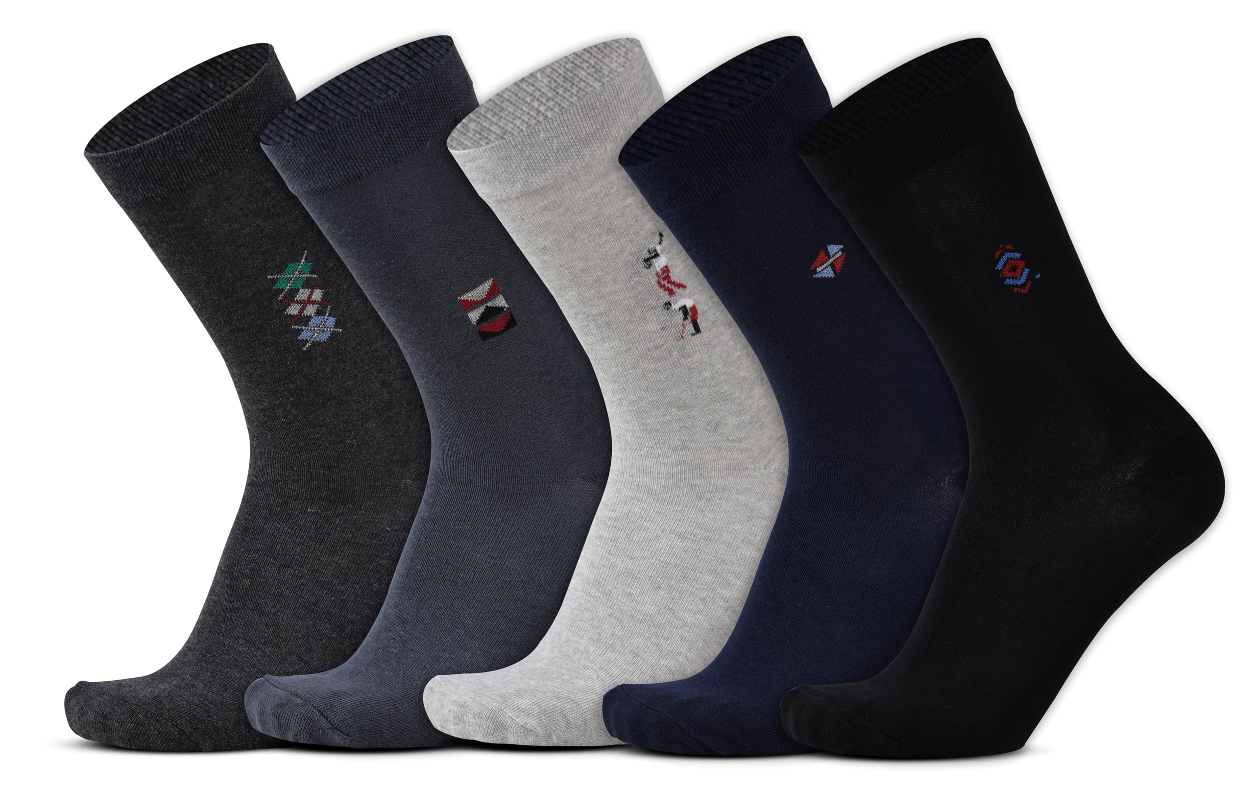 Men's Cotton Calf Length Formal Socks (Multicolour, Free Size) -Pack of 5 Pairs-image-36