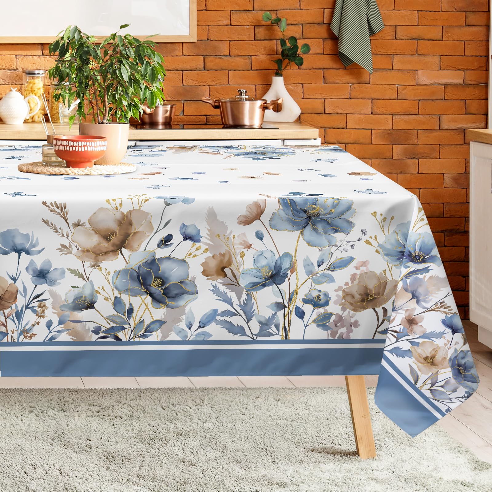 Arquiel Aquarell Blumen Tischdecke Rechteckig Abwaschbar Jahrgang Tischdecken Polyester Wasserabweisend, Frühlings Sommer Tischwäsche Dekoration für Küche Garten Party, 152×213 cm