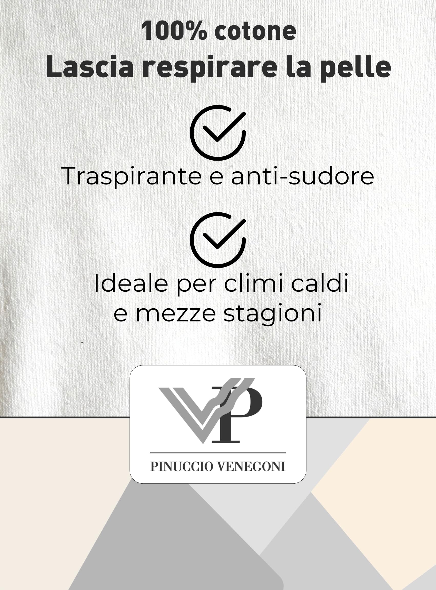 VP PINUCCIO VENEGONI - Lot de 3 débardeurs homme coton 100 % mercerisé, large épaule, blancs, sous-vêtements pour hommes respirants, fabriqués en Italie