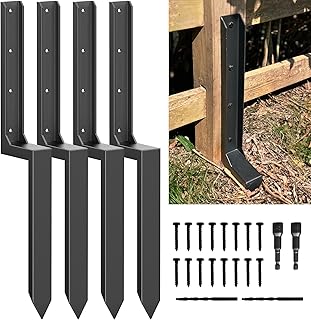 Fence Post Repair Kit - Thickened 11-Gauge Steel Anchors & Stake for Broken/Leaning 4x4/6x6 Wood Posts (One-Piece, 4-Pack)