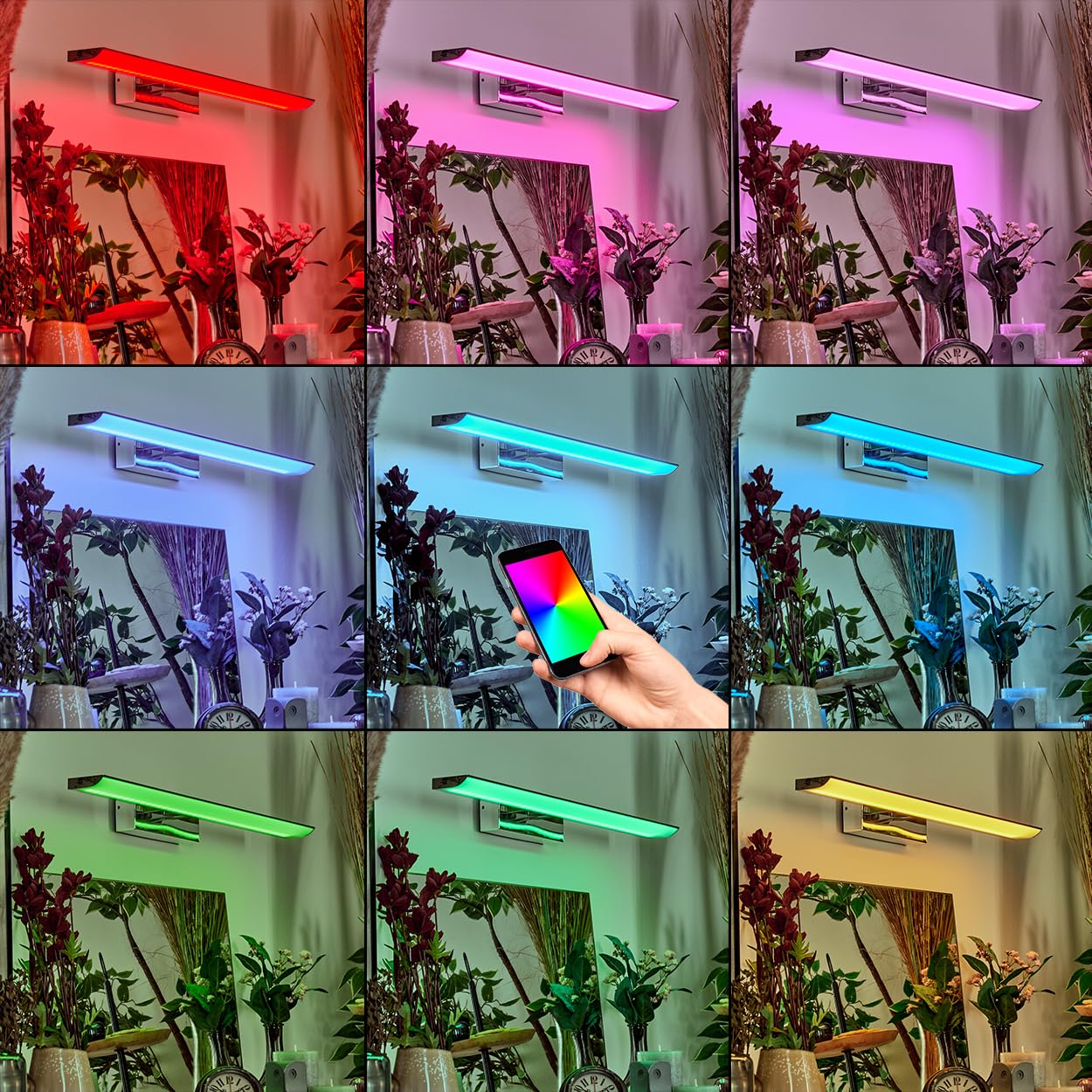 HOFSTEIN LED Spiegelleuchte Banek, Wandlampe aus Metall/Kunststoff in Chrom/Weiß, Spiegellampe mit RGBmFarbwechsel, Smart-Home/App, CCT einstellbar, Wandleuchte auch für Badezimmer geeignet, IP44