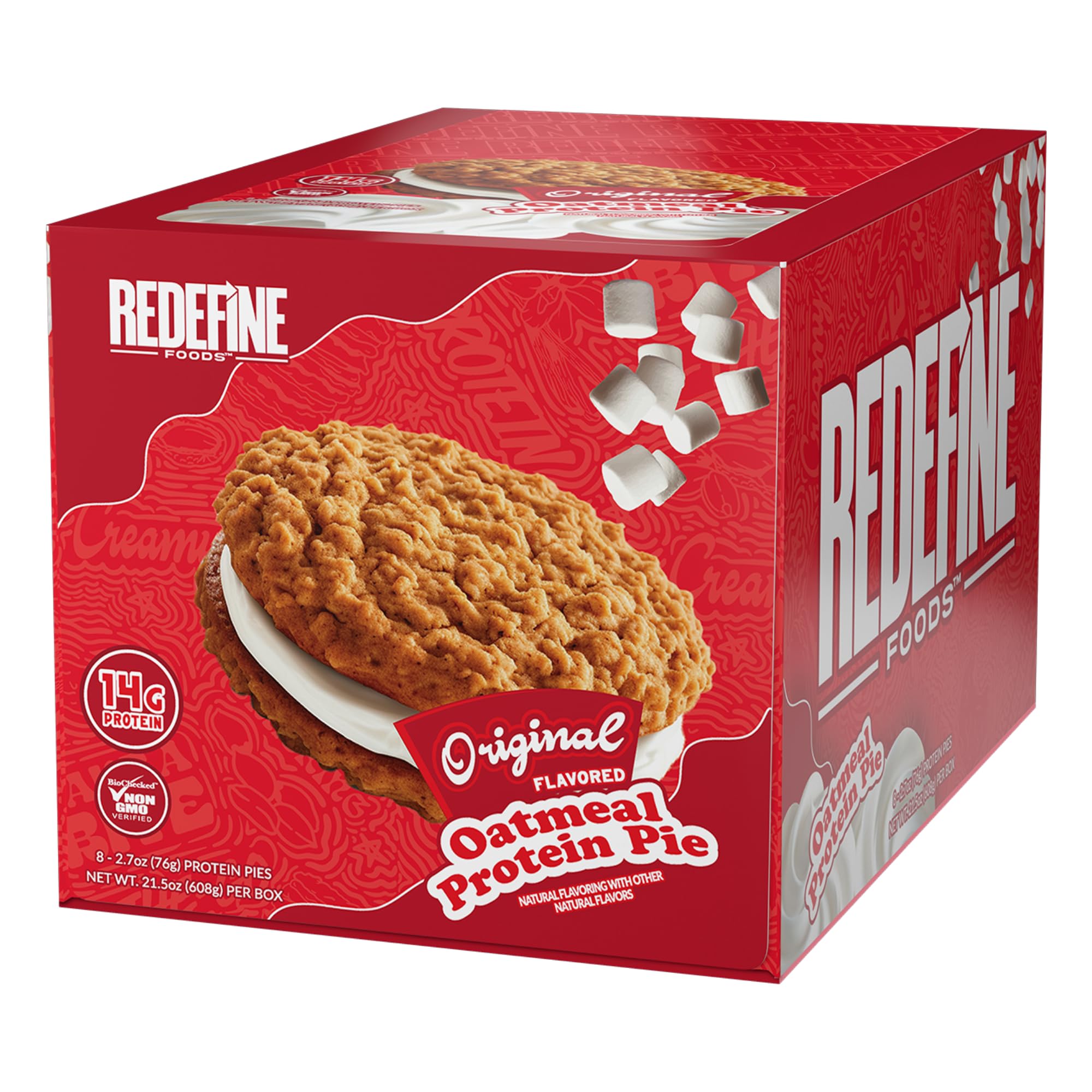 Redefine Foods Oatmeal Protein Pie, Original Flavor - 8 Count - 14g of Protein Per Serving - Non-GMO