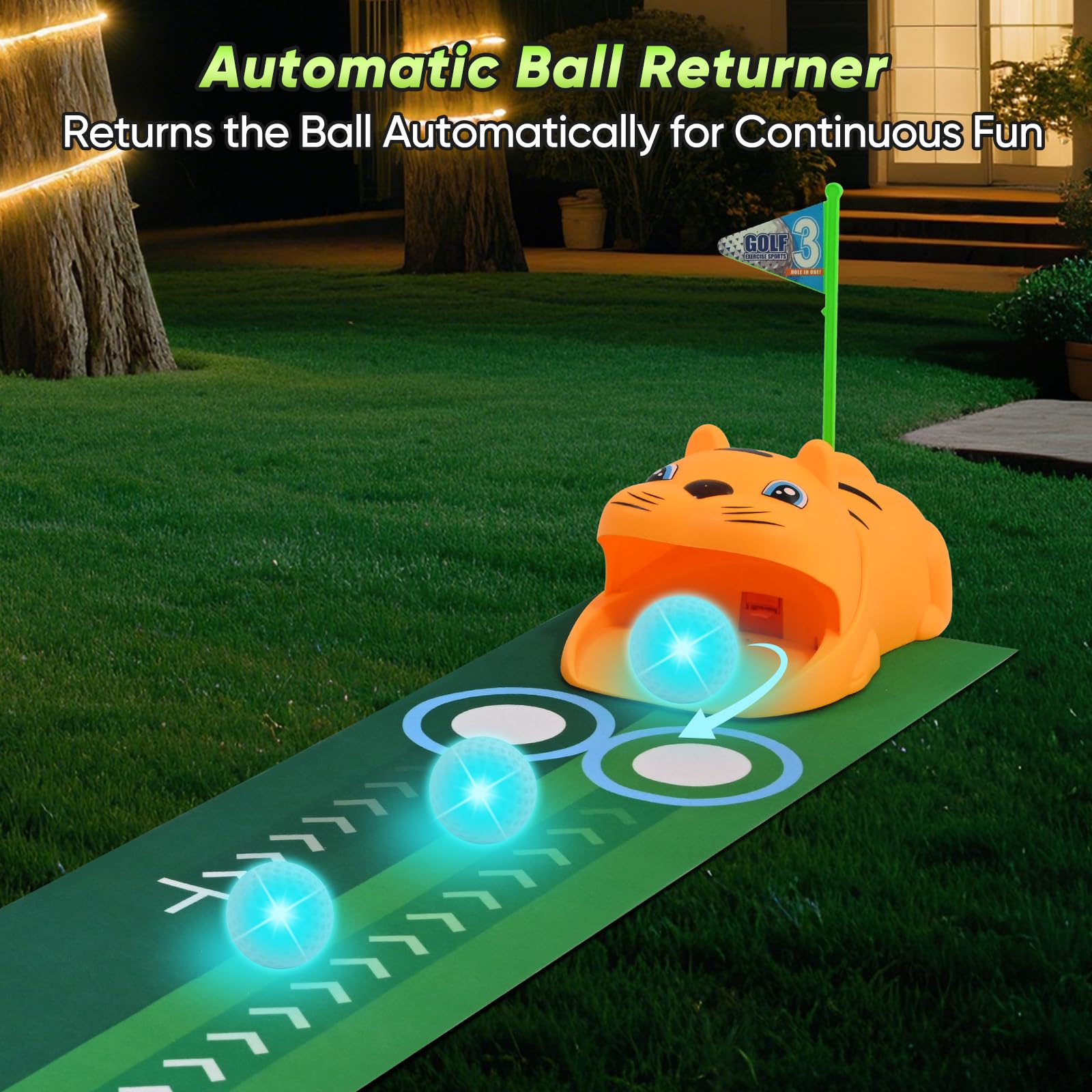 Coffret de Golf pour Enfants avec retourneur de balles Automatique et balles Lumineuses à LED | 18 pièces, Cadeau pour garçons et Filles de 3 à 8 Ans | Comprend des Clubs rétractables