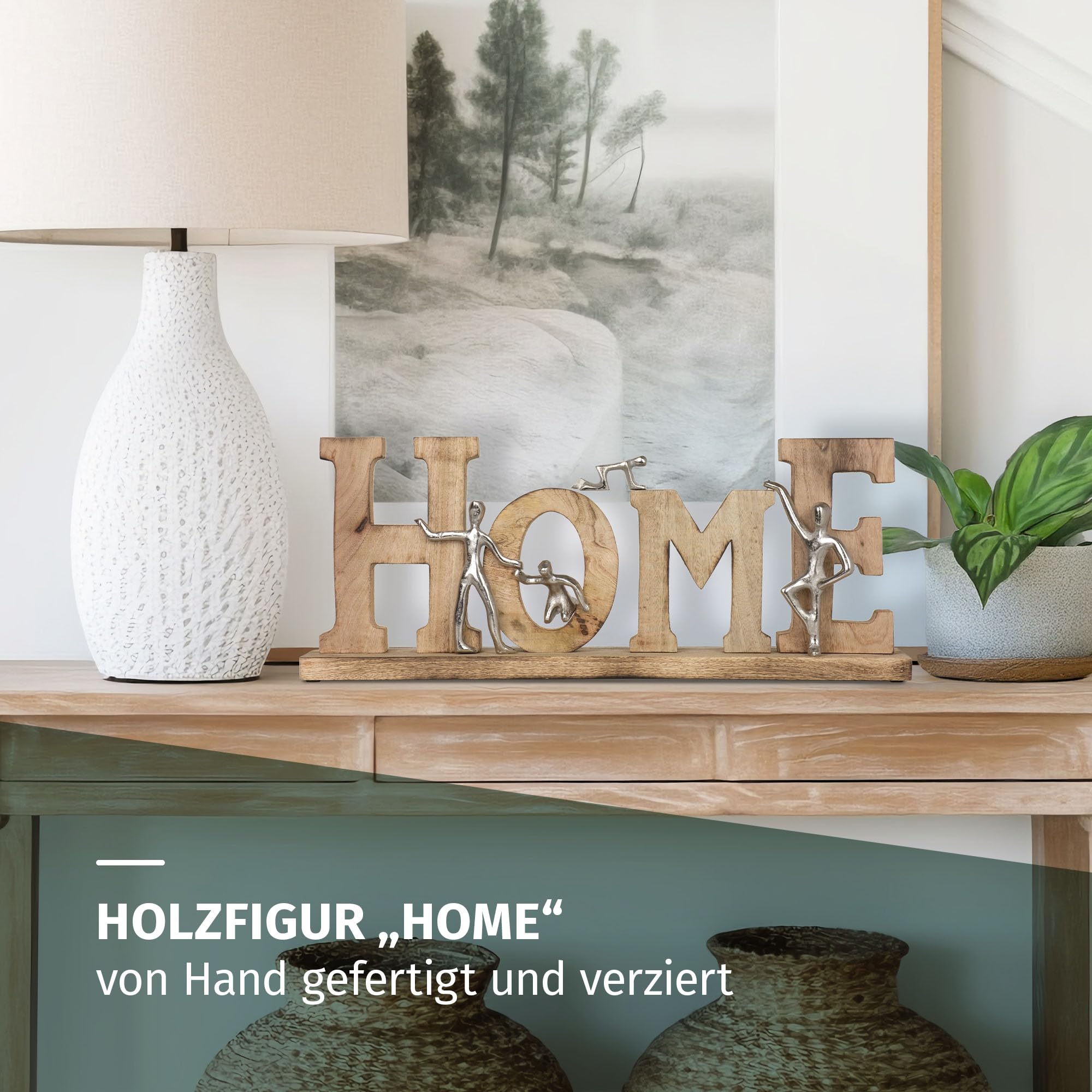 Moritz Figurka dekoracyjna Home 24 cm z drewna mango i aluminium rzeźba z figurkami symbolizuje rodzinę spójność i bezpieczeństwo, nowoczesna dekoracja, rękodzieło, obiekt dekoracyjny, salon, unikat