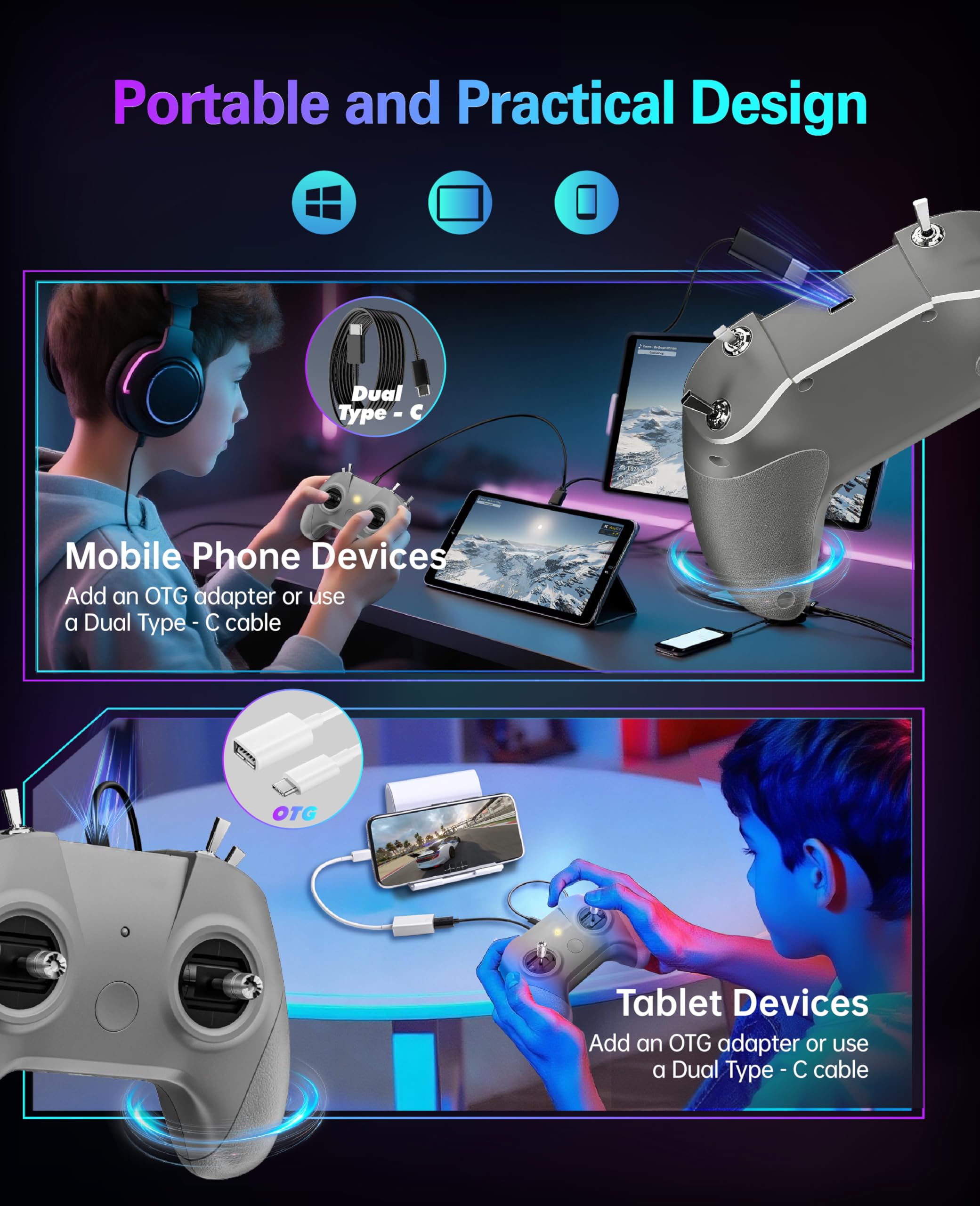 STARDRONE S8 Pro Controlador de Simulador de Drones FPV, Joystick Metálico de 8 Canales, Modo 2, Compatible con Liftoff, DRL,RealFlight Evolution, Uncrashed, VelociDrone y Más Simuladores, Color Gris