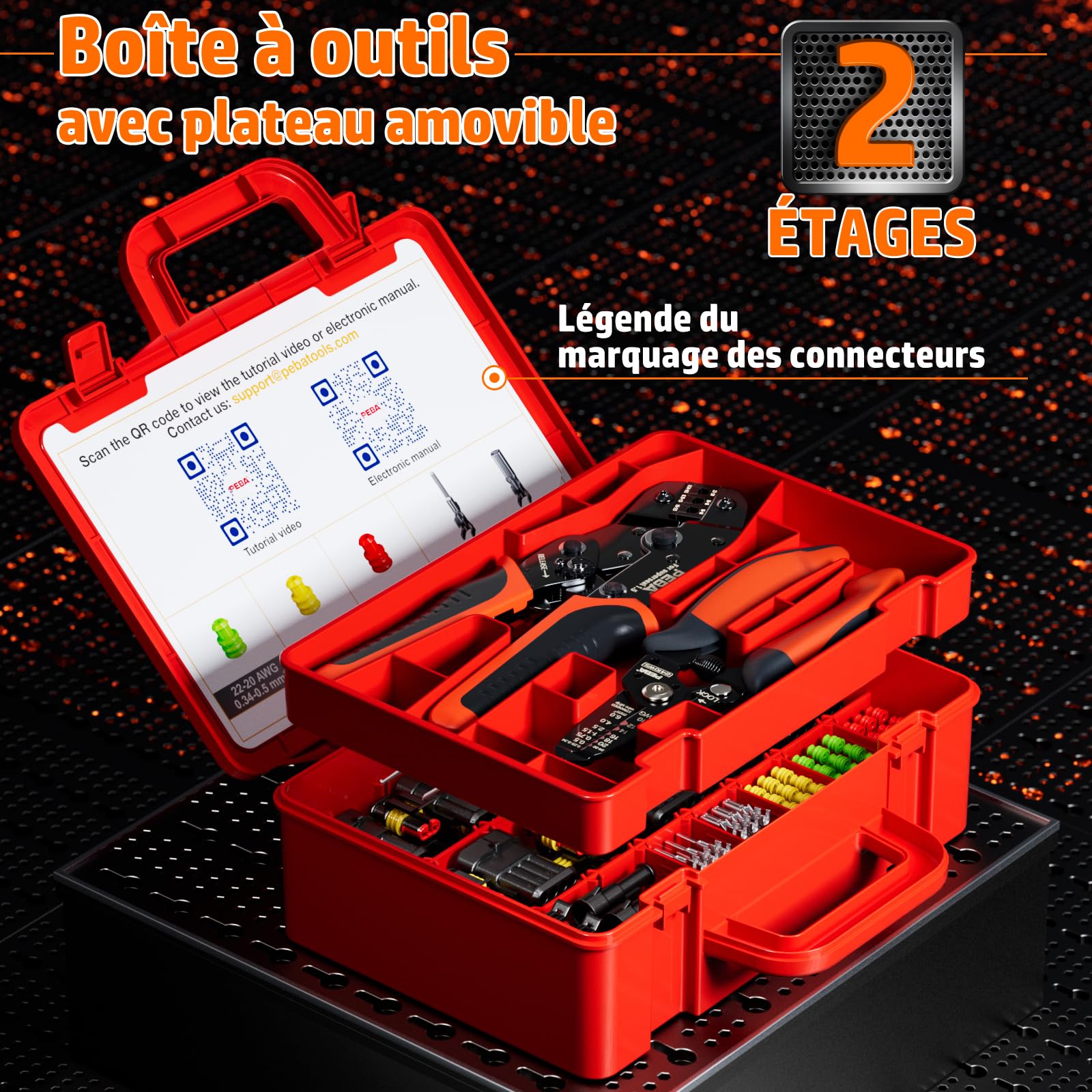 PEBA Kit de Pince à Sertir Étanche pour Connecteurs de Voiture | Convient pour câbles de 0,34 à 2,5 mm² | Avec connecteurs 1-6 pôles, pince à dénuder et outil de traction, pour voitures, motos, etc