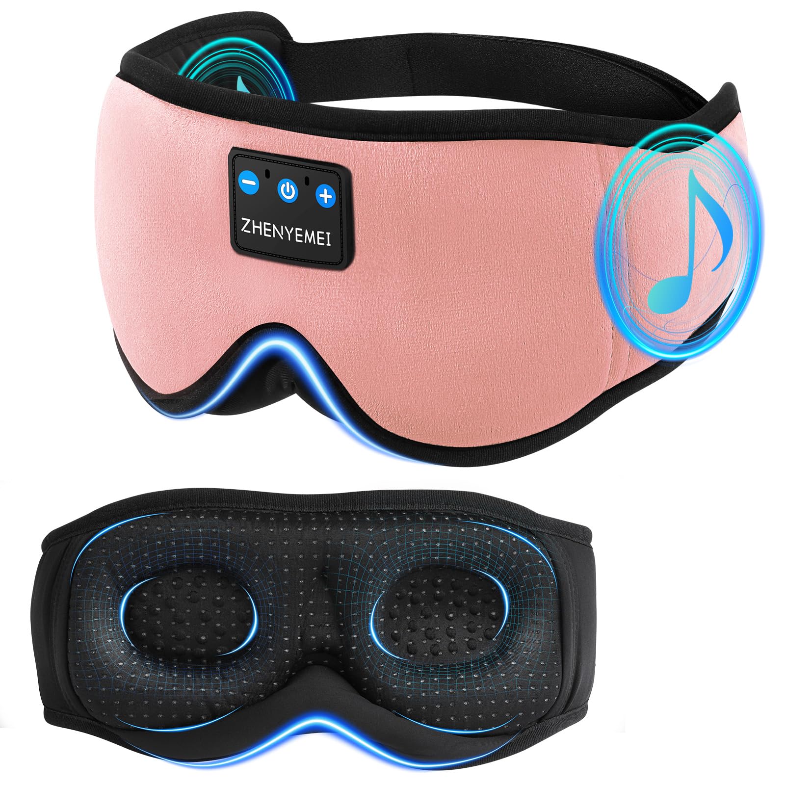 ZHENYEMEI Sleep Mask with Bluetooth Headphones, Sleeping Headphones for Side Sleepers, Wireless Music Eye Mask with Ultra-Thin Stereo Speakers for Men, Women, T